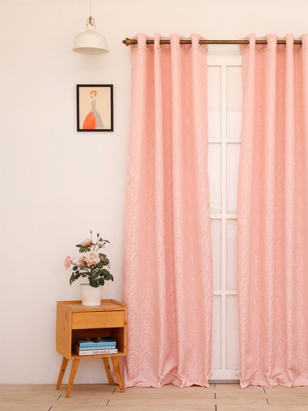 

Ariana Pink & White Self Design Long Door Curtain