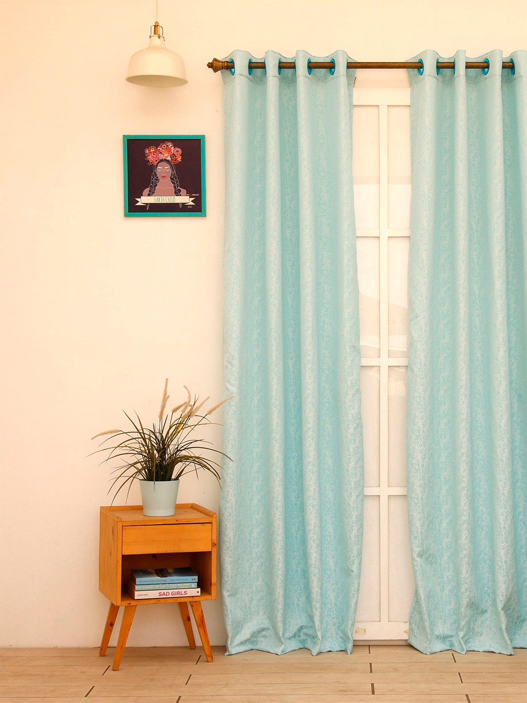 

Ariana Blue & Beige Self Design Long Door Curtain