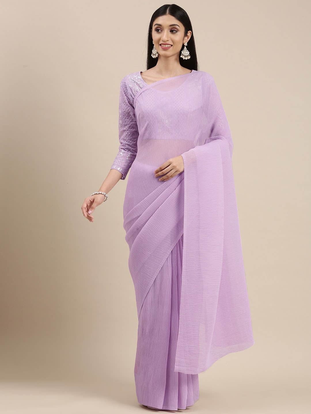 

VAIRAGEE Accordion Pleats Saree, Purple