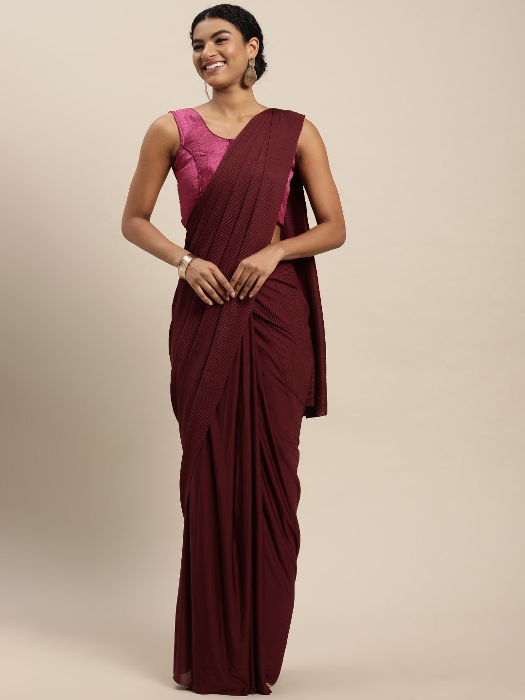 

VAIRAGEE Striped Voile Saree, Violet