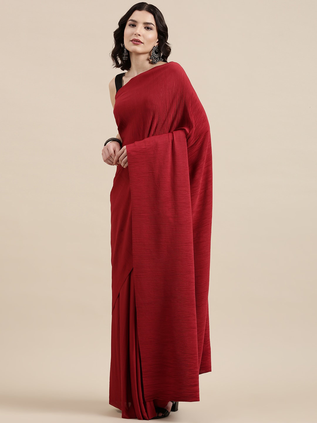 

VAIRAGEE Voile Saree With Stitched Blouse, Red