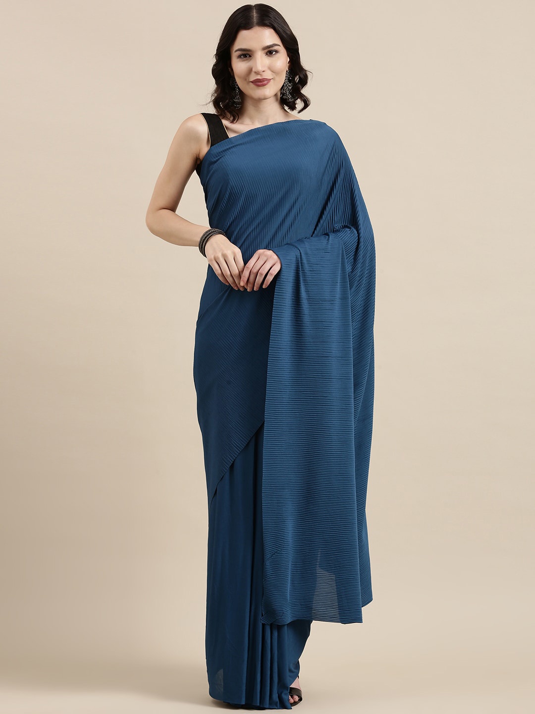 

VAIRAGEE Voile Saree With Stitched Blouse, Blue