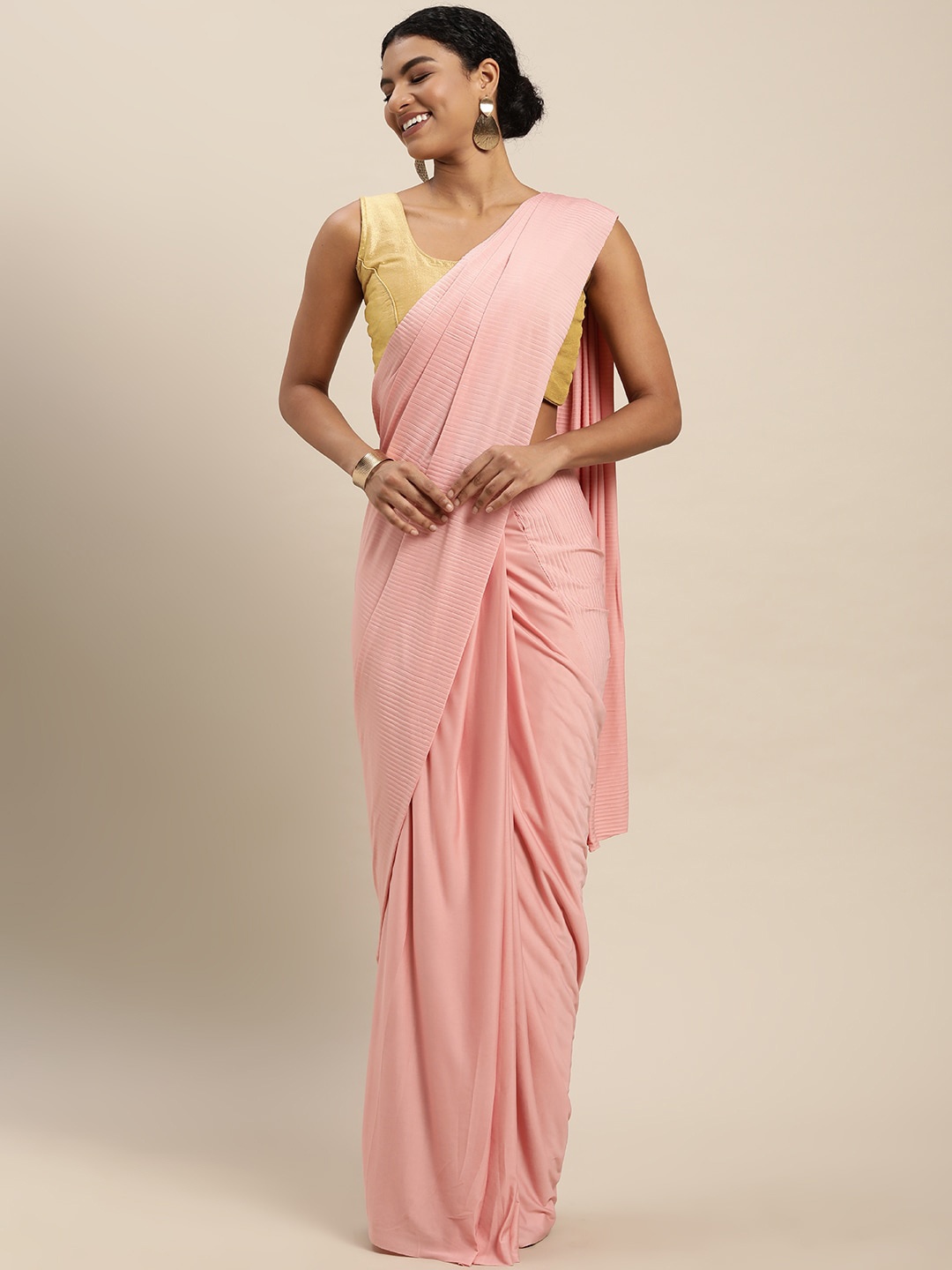 

VAIRAGEE Voile Saree With Stitched Blouse, Pink