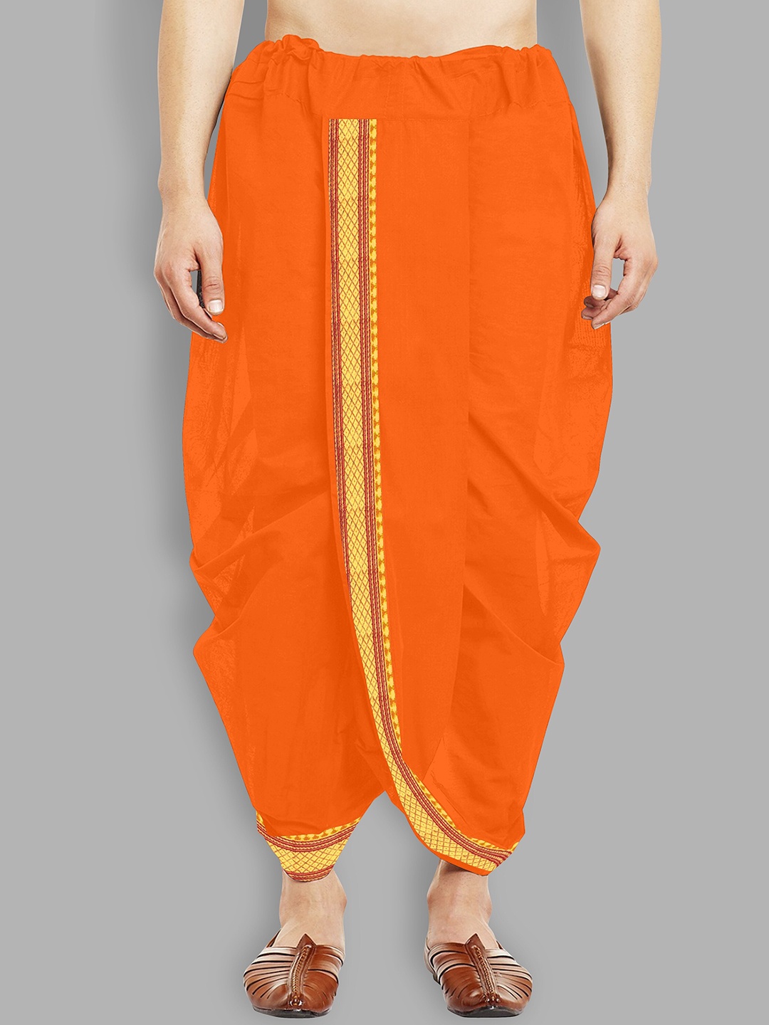 

Fashion FRICKS Men Border Detail Silk Dhoti Pant, Orange