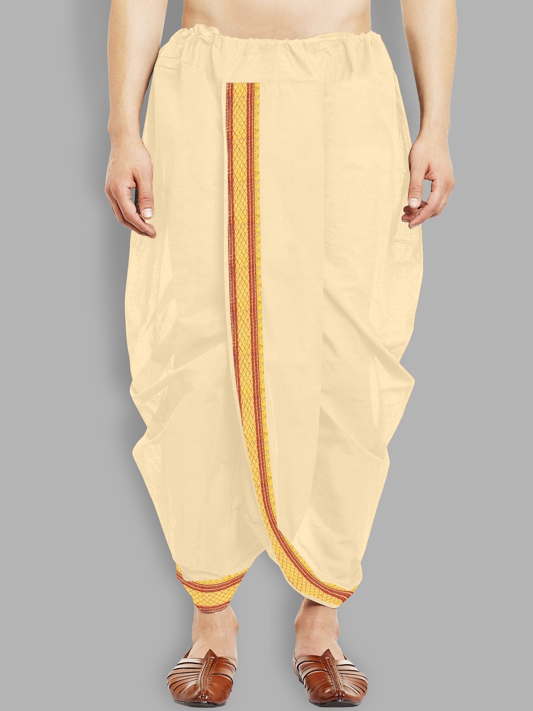 

Fashion FRICKS Men Border Detail Silk Dhoti Pant, Cream