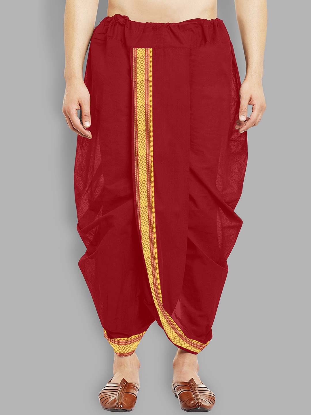 

Fashion FRICKS Men Border Detail Silk Dhoti Pant, Maroon