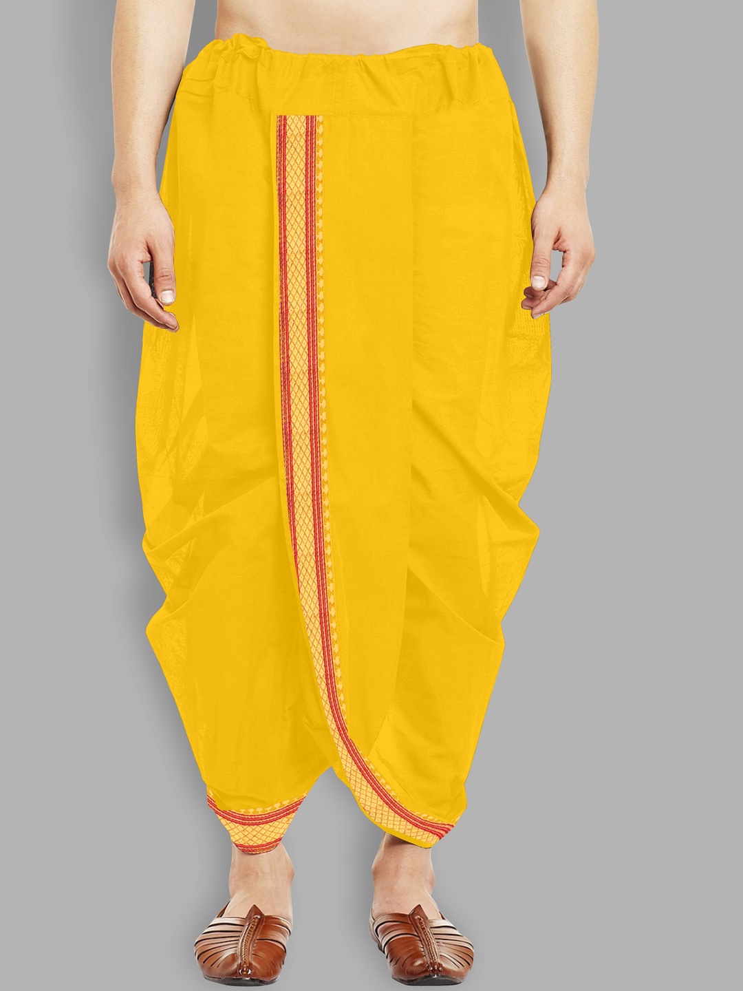 

Fashion FRICKS Men Border Detail Silk Dhoti Pant, Yellow