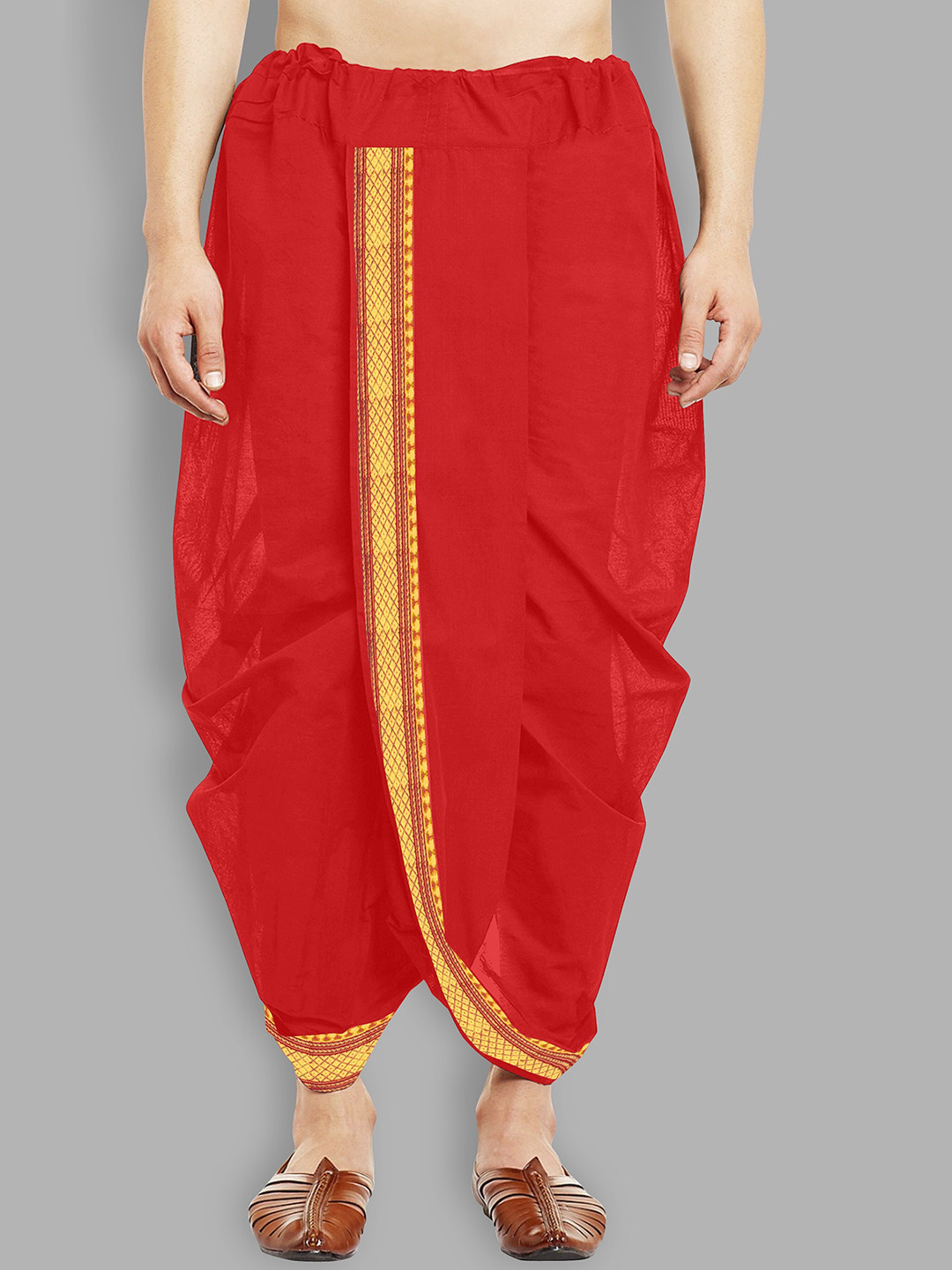 

Fashion FRICKS Men Border Detail Silk Dhoti Pant, Red