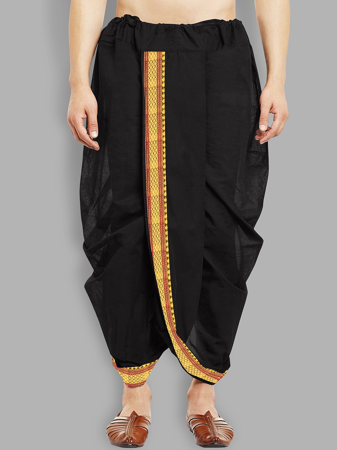 

Fashion FRICKS Men Border Detail Silk Dhoti Pant, Black