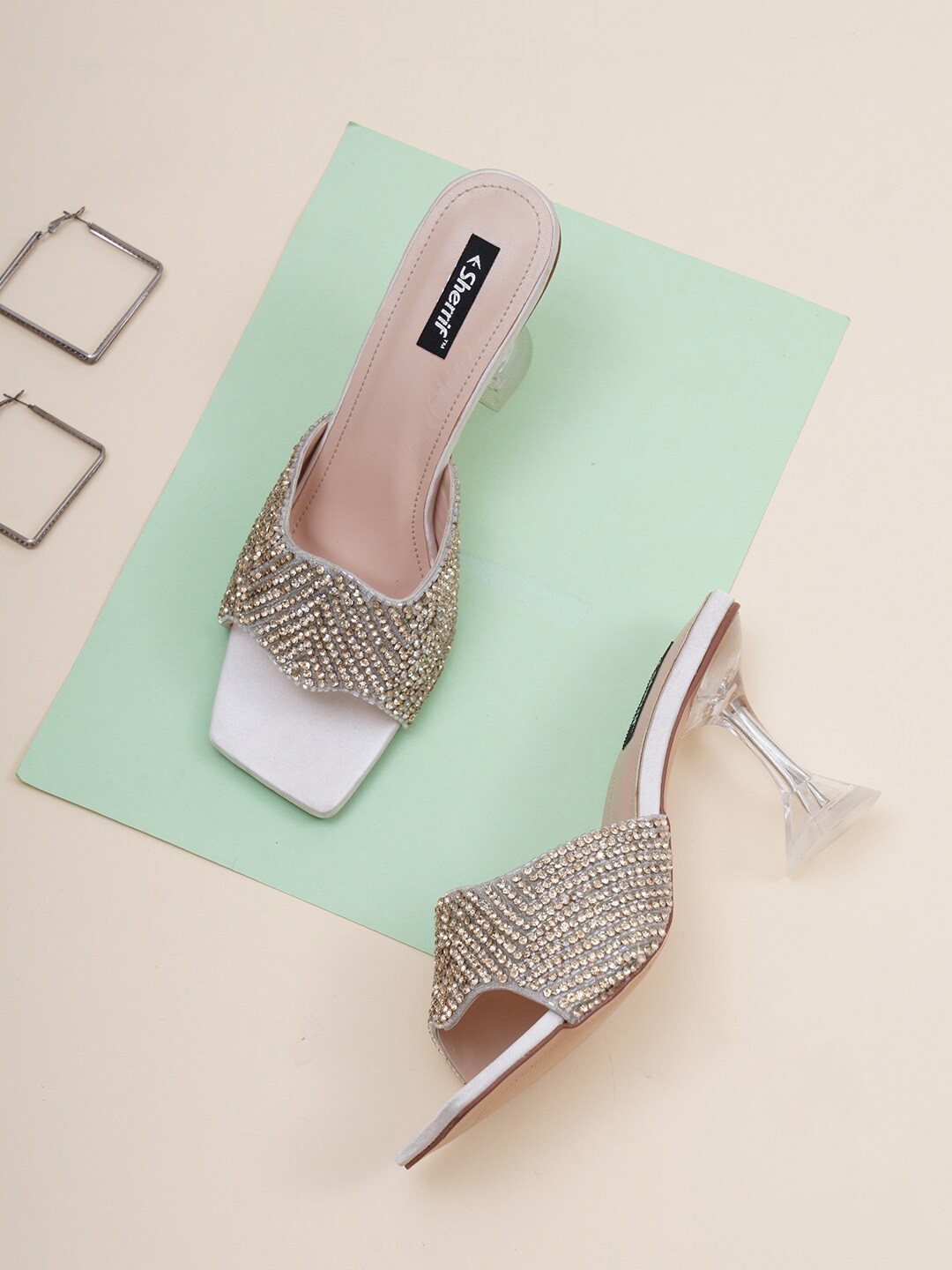 

Sherrif Shoes Square Toe Embellished Party Heels Pumps, Silver