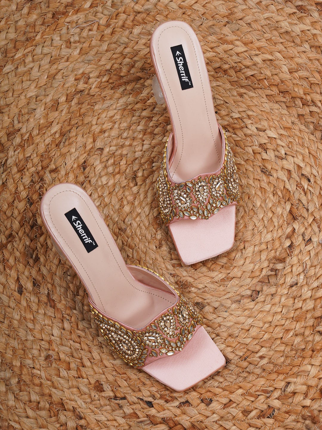 

Sherrif Shoes Square Toe Party Block Heels, Pink