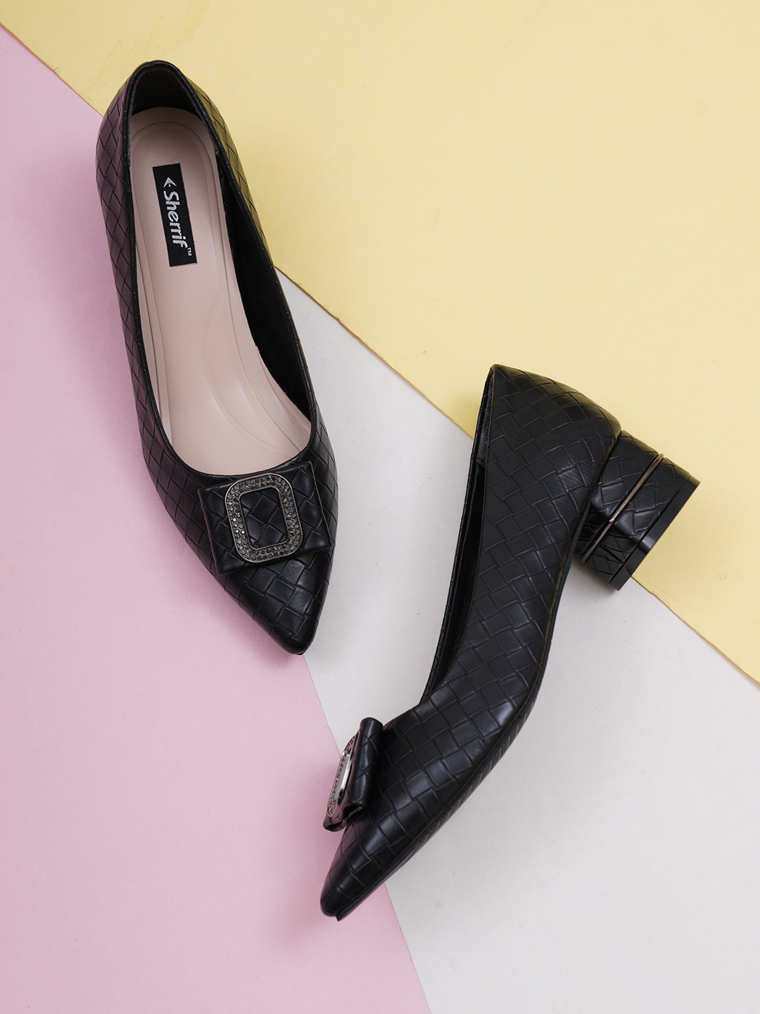 

Sherrif Shoes Black Party Kitten Pumps with Bows