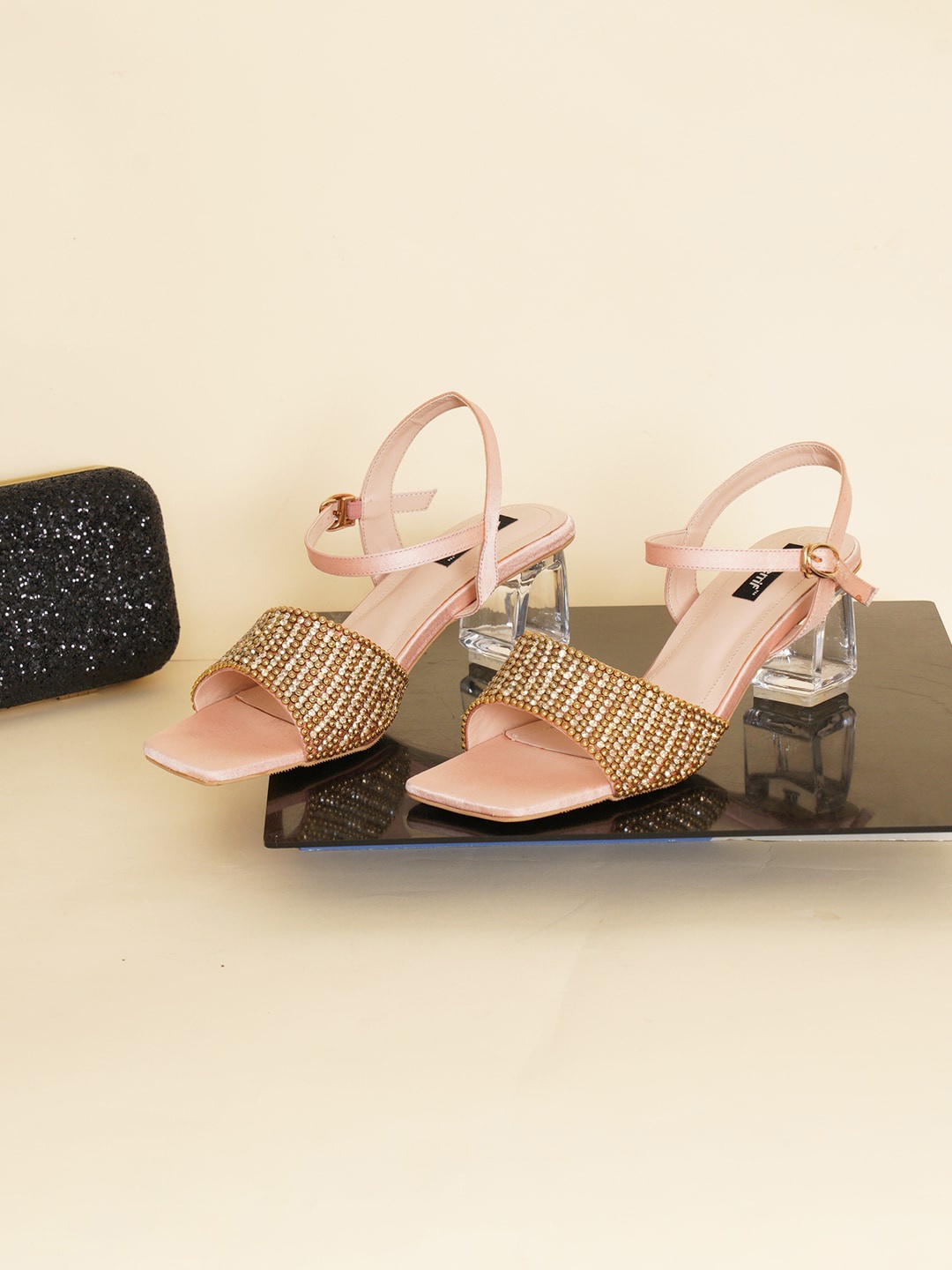 

Sherrif Shoes Women Peep Toes Party Block Heels, Pink