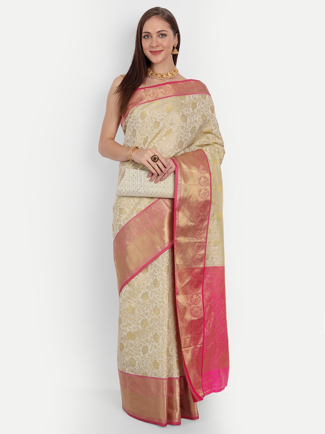 

Royal Rajgharana Saree Ethnic Motifs Woven Design Zari Pure Silk Banarasi Sarees, White