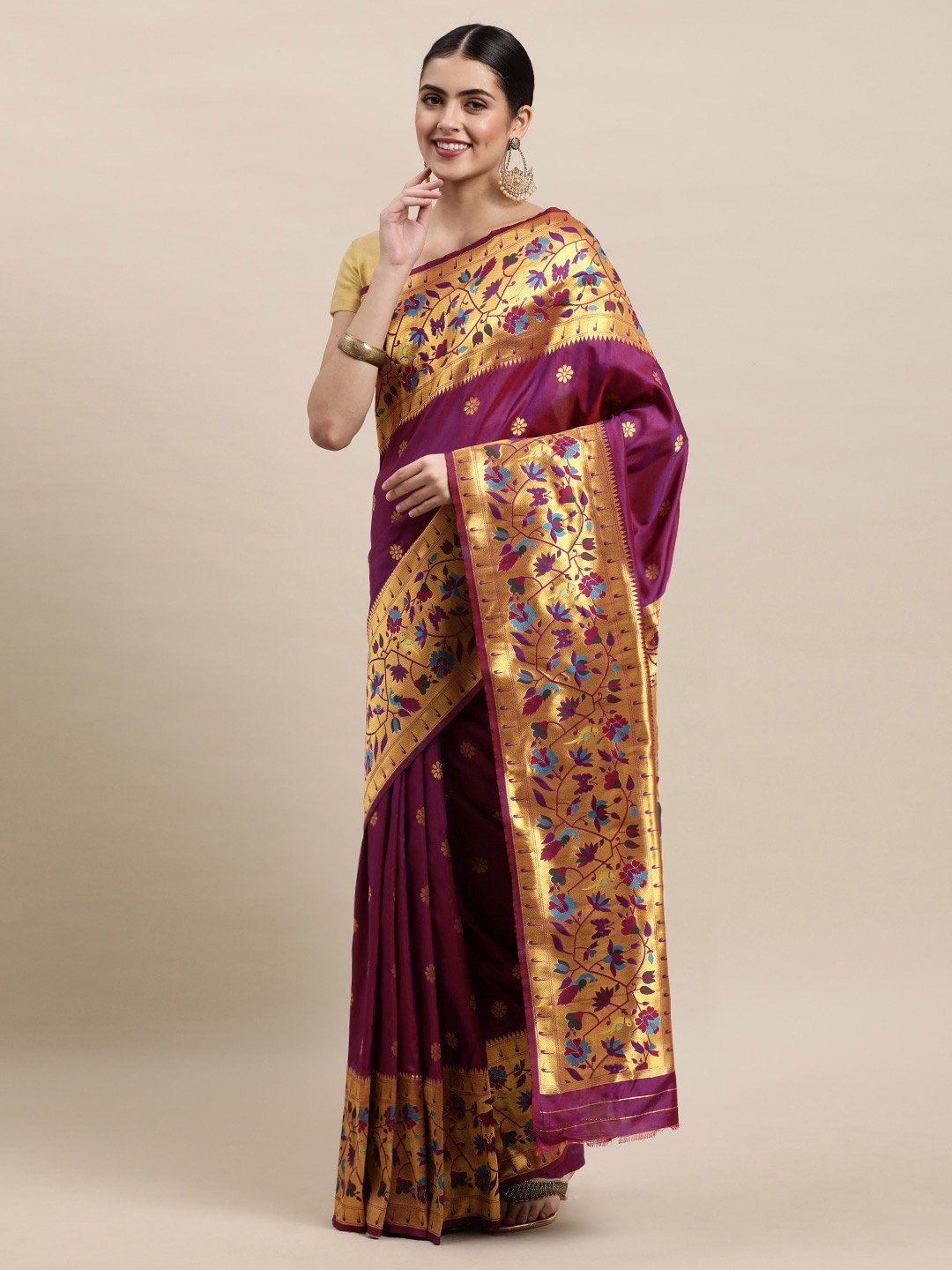 

Royal Rajgharana Saree Ethnic Motifs Zari Pure Silk Paithani Sarees, Magenta