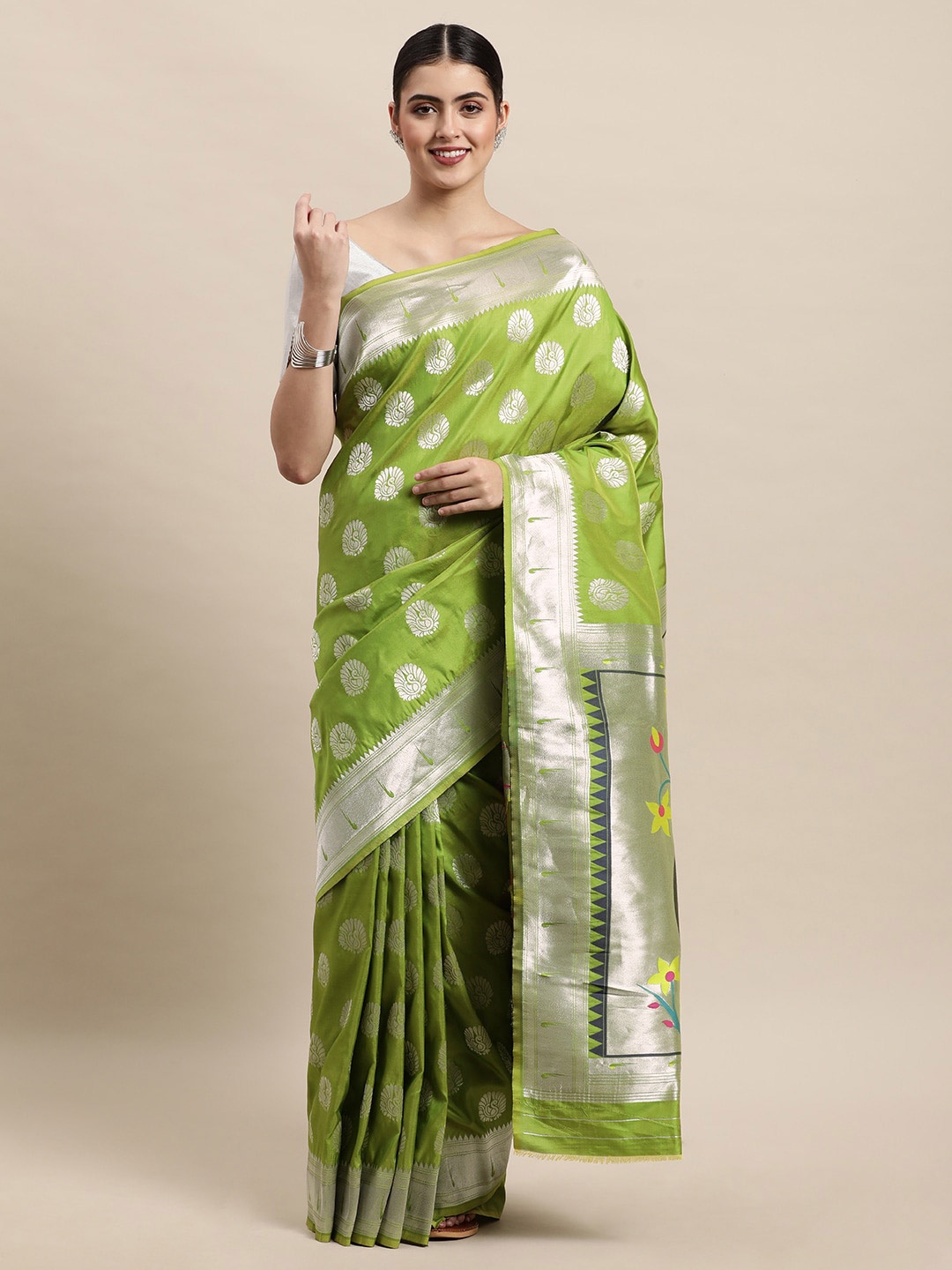 

Royal Rajgharana Saree Ethnic Motif Woven Design Pure Silk Paithani Sarees, Green