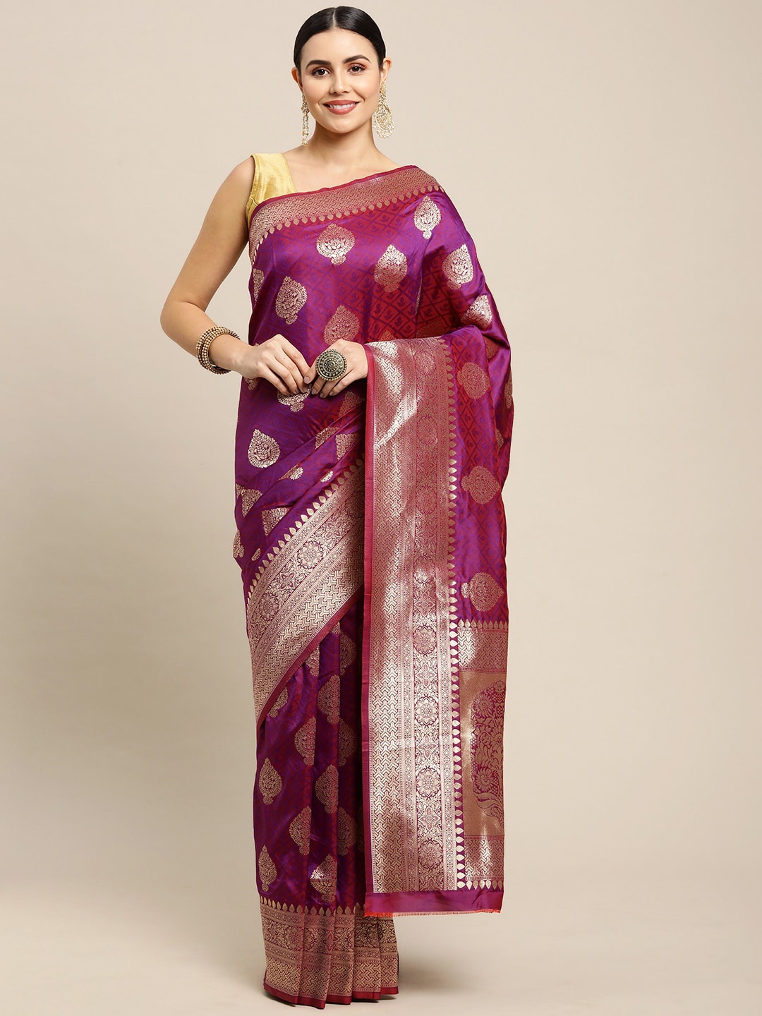 

Royal Rajgharana Saree Woven Design Pure Silk Banarasi Sarees, Violet