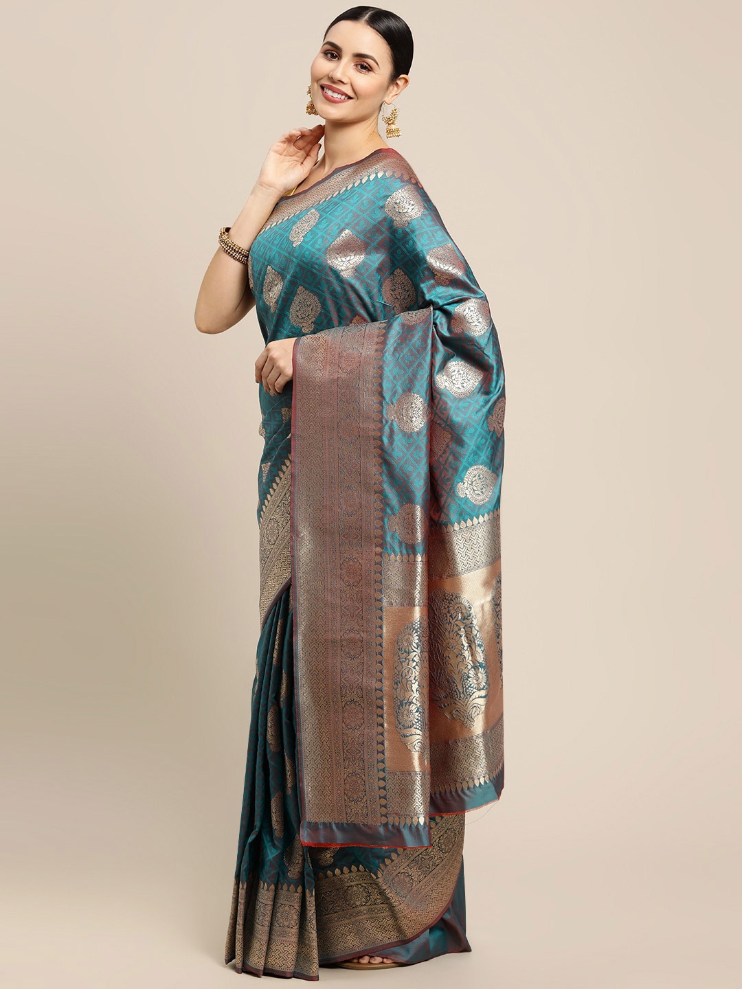 

Royal Rajgharana Saree Ethnic Motifs Woven Design Zari Pure Silk Banarasi Sarees, Teal