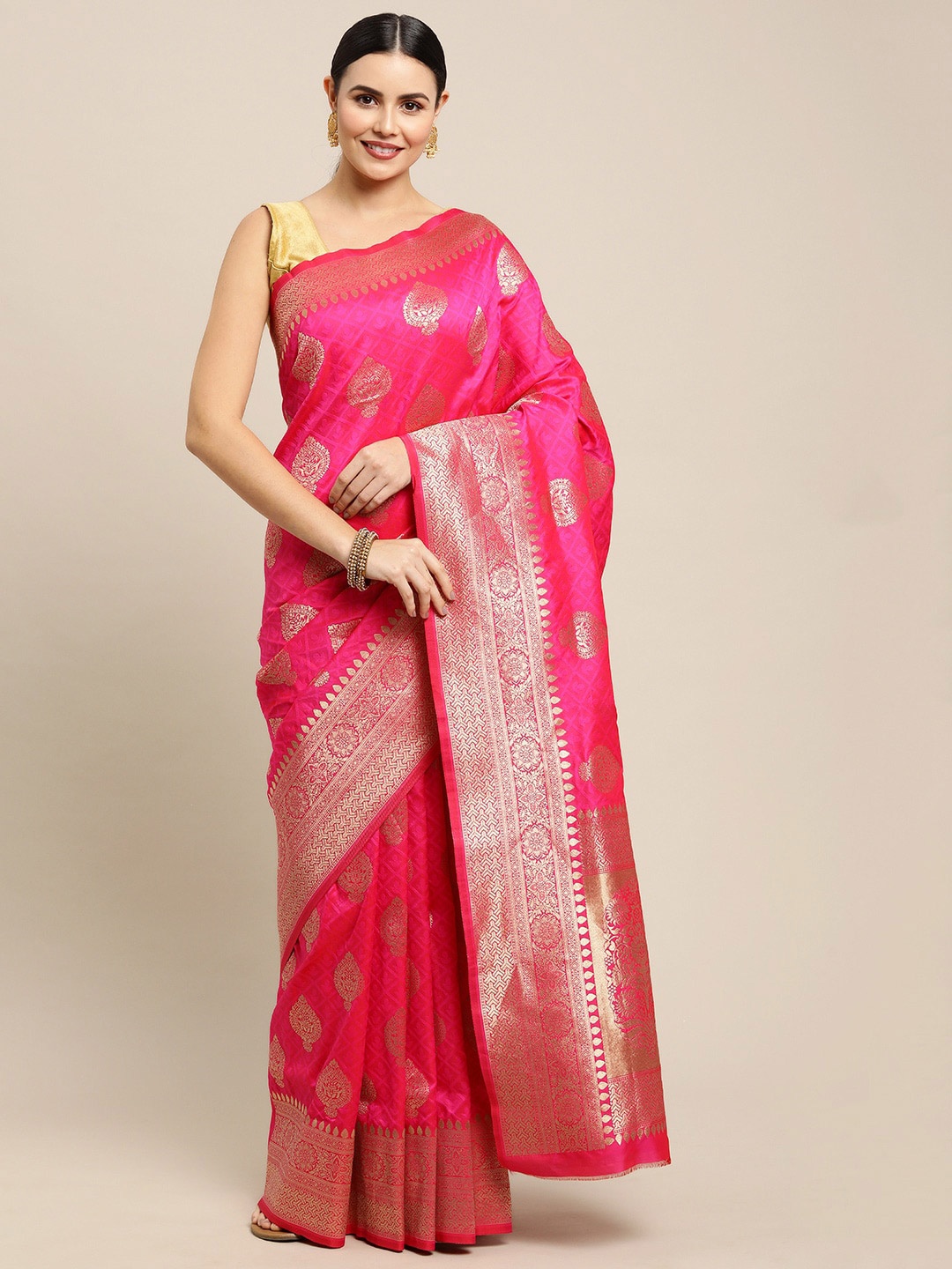 

Royal Rajgharana Saree Ethnic Motifs Zari Pure Silk Banarasi Sarees, Pink