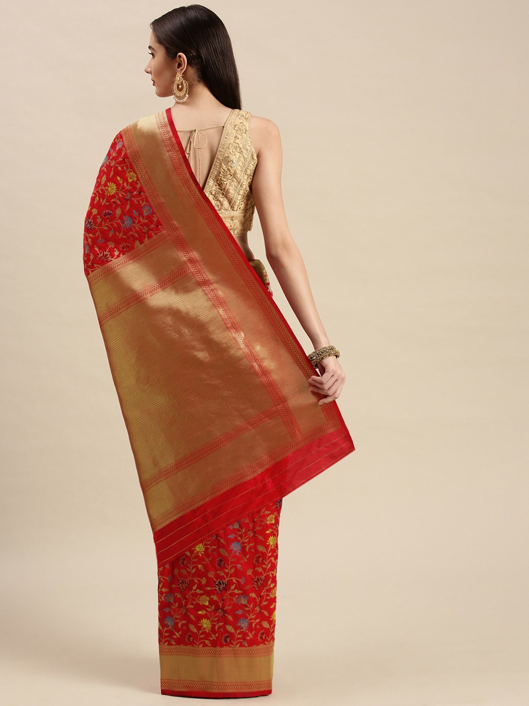 

Royal Rajgharana Saree Floral Motif Woven Design Zari Pure Silk Banarasi Sarees, Red