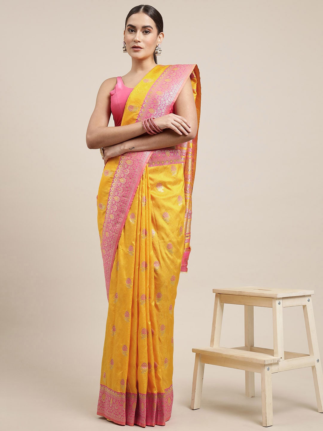 

Royal Rajgharana Saree Woven Design Zari Pure Silk Banarasi Sarees, Yellow