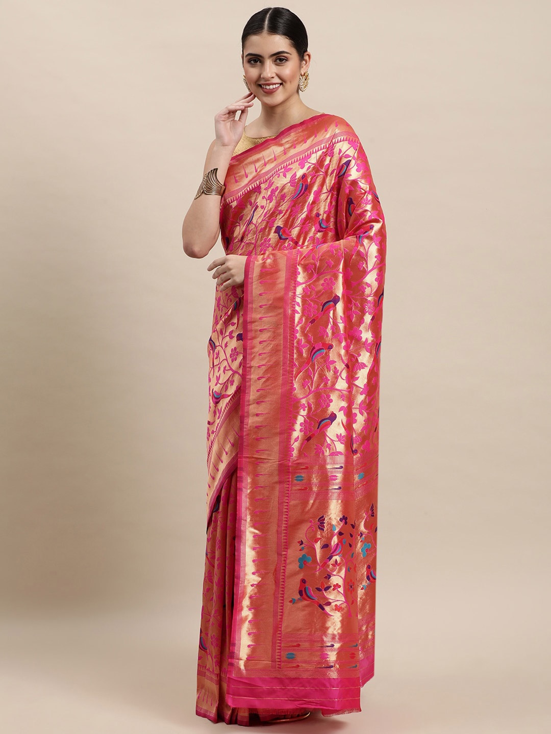 

Royal Rajgharana Saree Ethnic Motifs Zari Pure Silk Banarasi Sarees, Pink