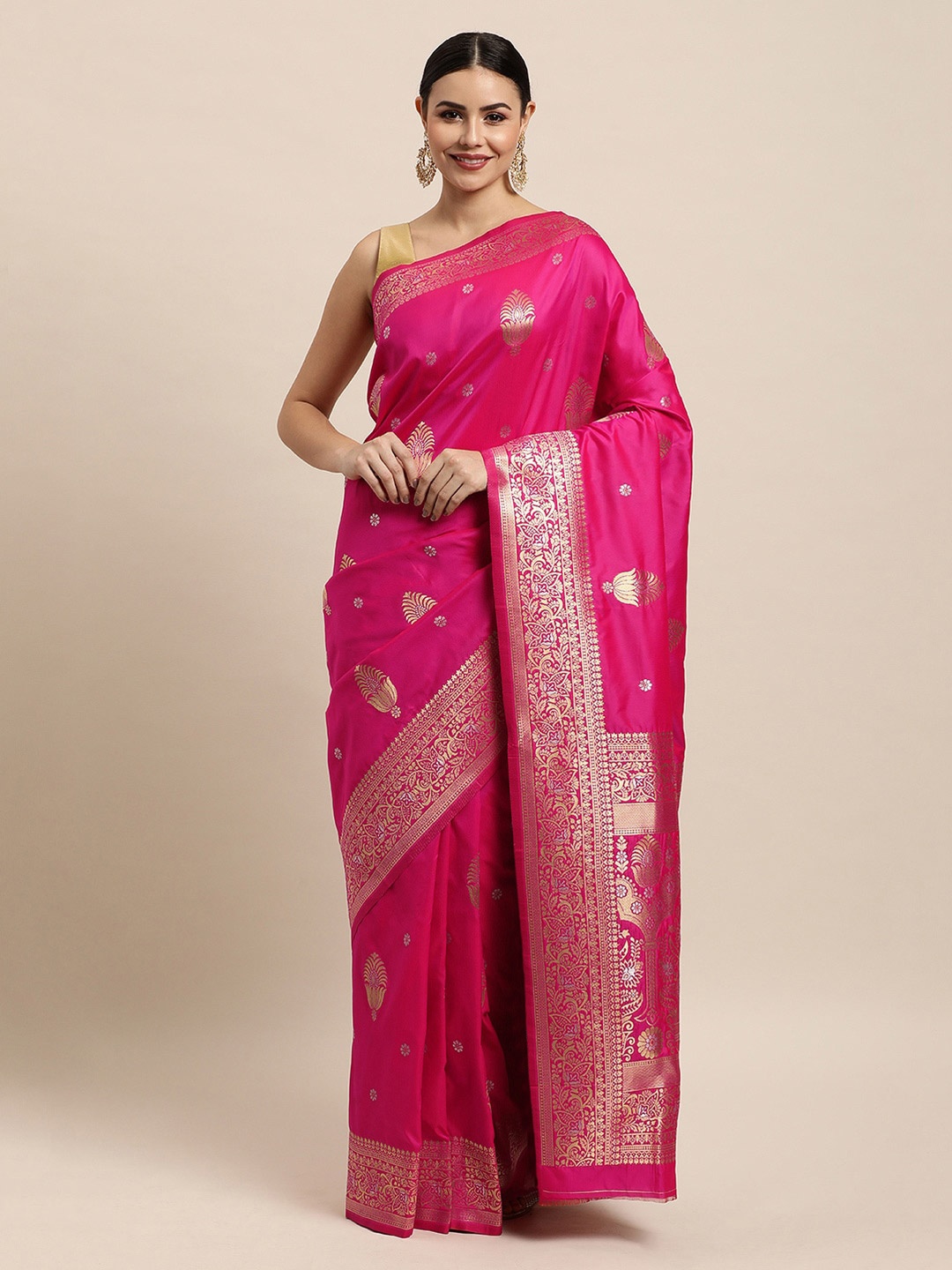 

Royal Rajgharana Saree Ethnic Motifs Zari Pure Silk Banarasi Sarees, Pink