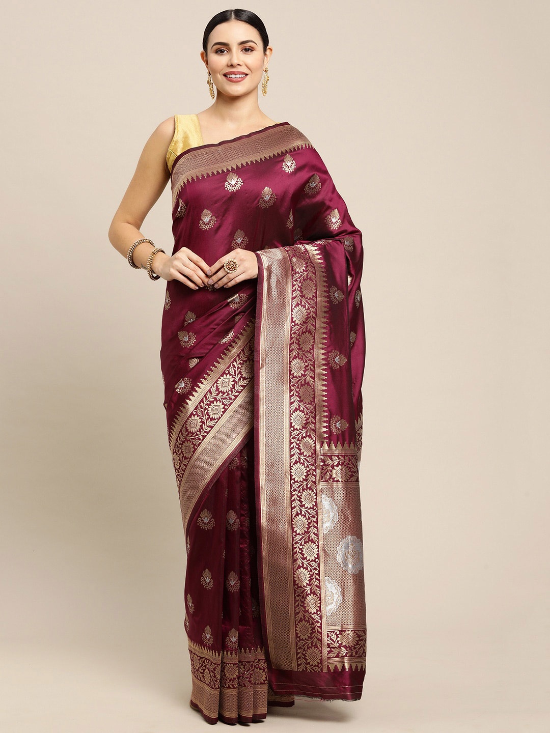 Royal Rajgharana Saree Floral Woven Design Pure Silk Banarasi Saree, Maroon