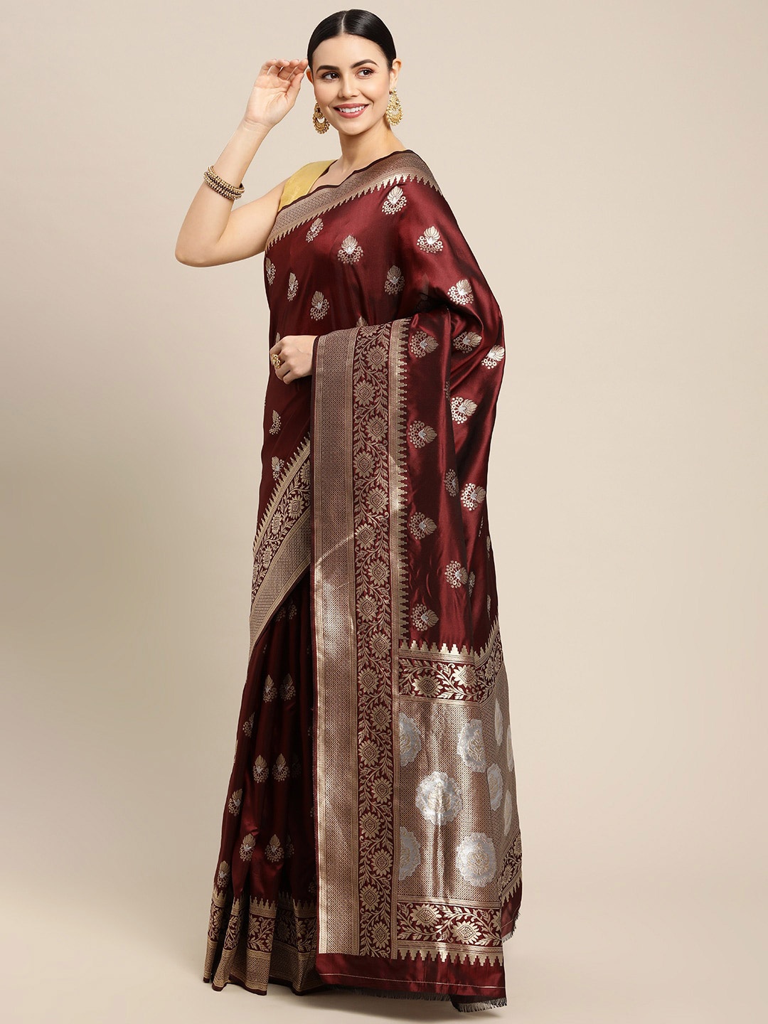 

Royal Rajgharana Saree Floral Woven Design Zari Pure Silk Banarasi Saree, Maroon