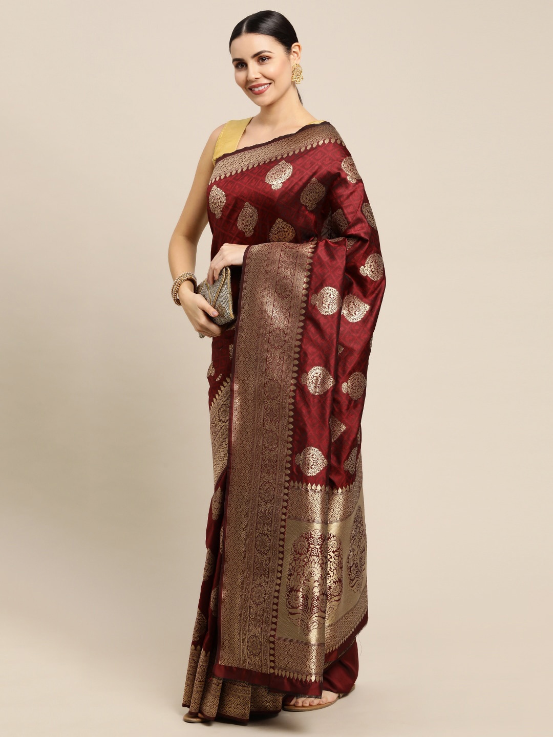 

Royal Rajgharana Saree Ethnic Motifs Woven Design Zari Pure Silk Banarasi Sarees, Maroon