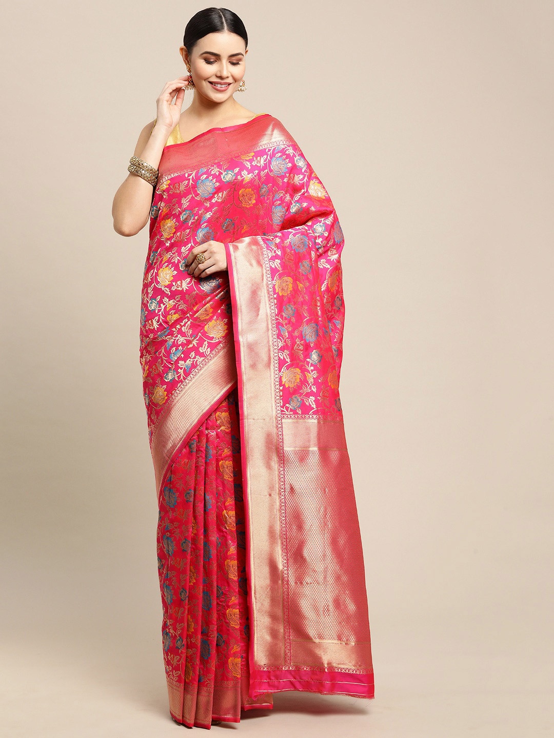 

Royal Rajgharana Saree Ethnic Motifs Woven Design Zari Pure Silk Banarasi Sarees, Pink