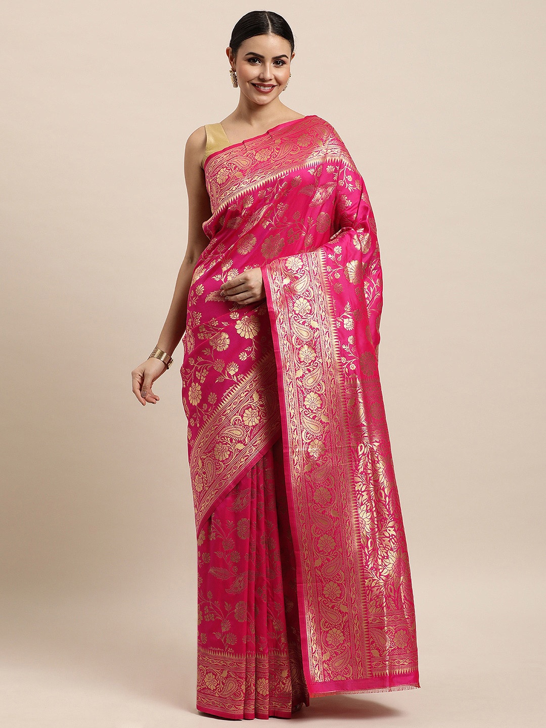 

Royal Rajgharana Saree Woven Design Zari Pure Silk Banarasi Sarees, Pink