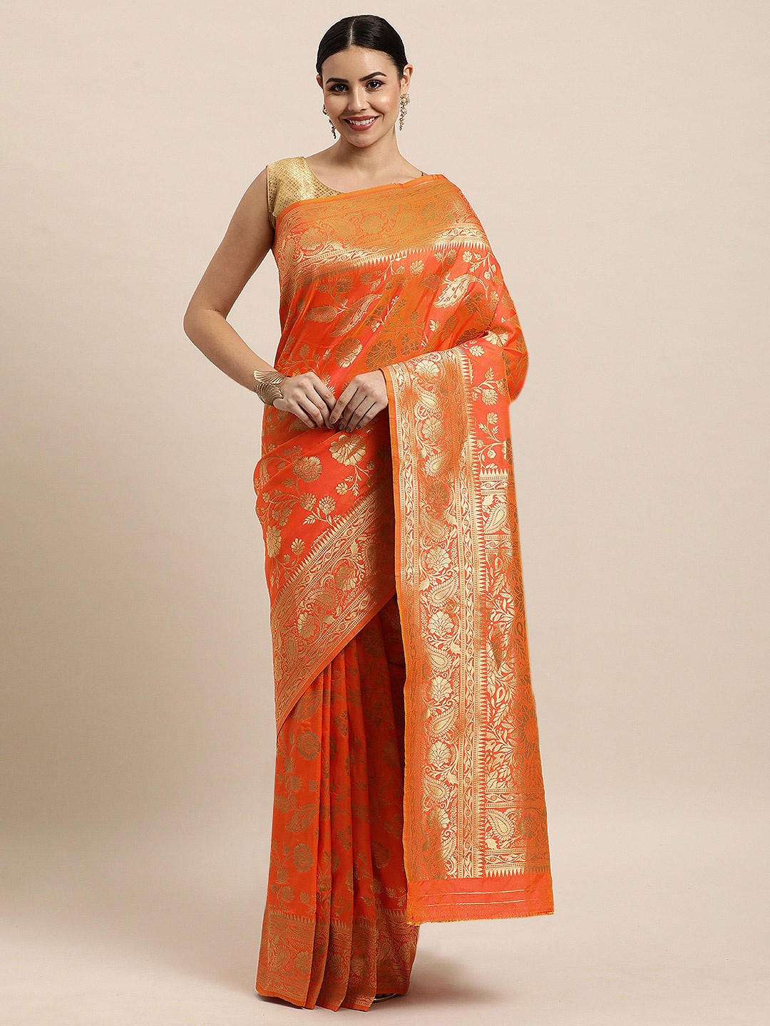 

Royal Rajgharana Saree Woven Design Zari Pure Silk Banarasi Sarees, Orange