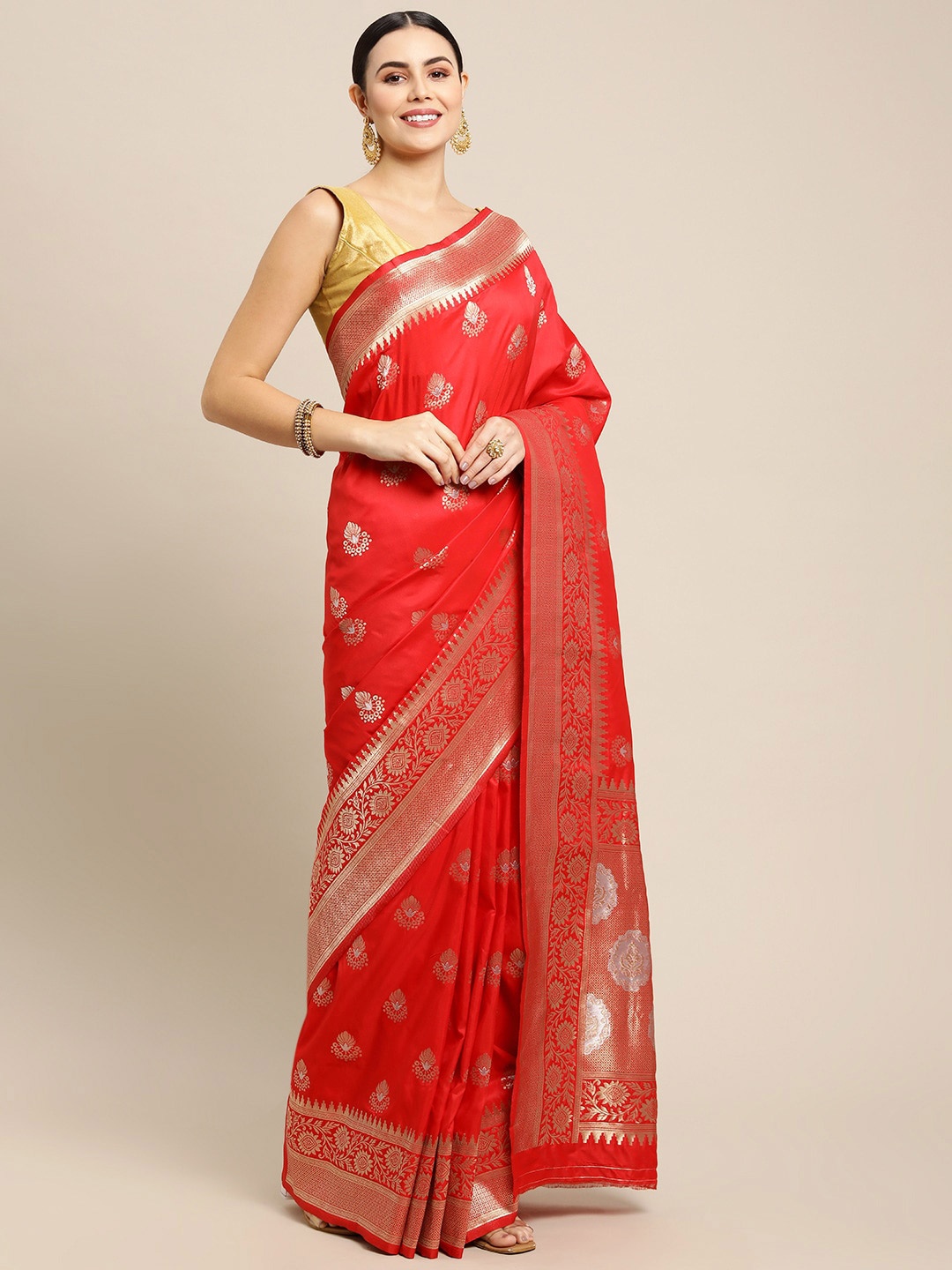 

Royal Rajgharana Saree Woven Design Zari Pure Silk Banarasi Sarees, Red