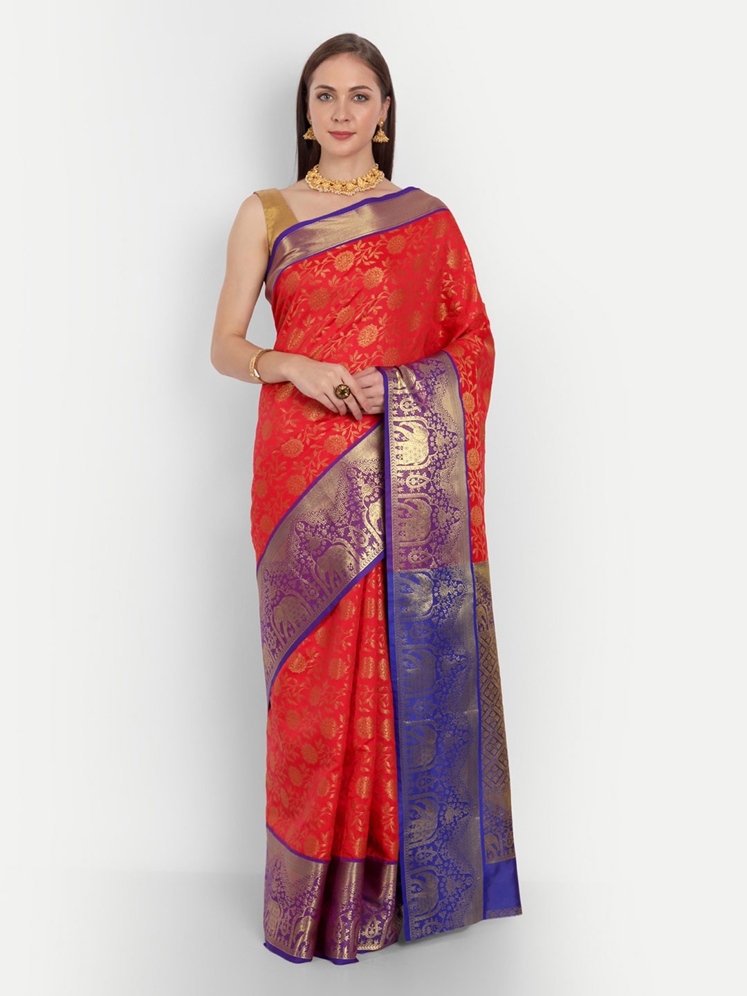 

Royal Rajgharana Saree Ethnic Motifs Zari Pure Silk Banarasi Sarees, Red