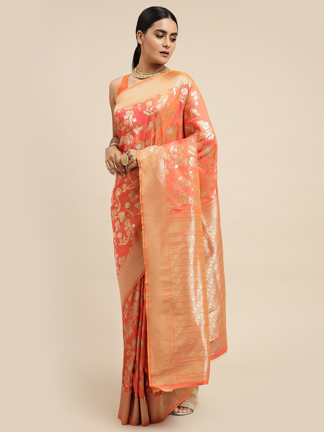 

Royal Rajgharana Saree Ethnic Motifs Woven Design Zari Pure Silk Banarasi Sarees, Orange