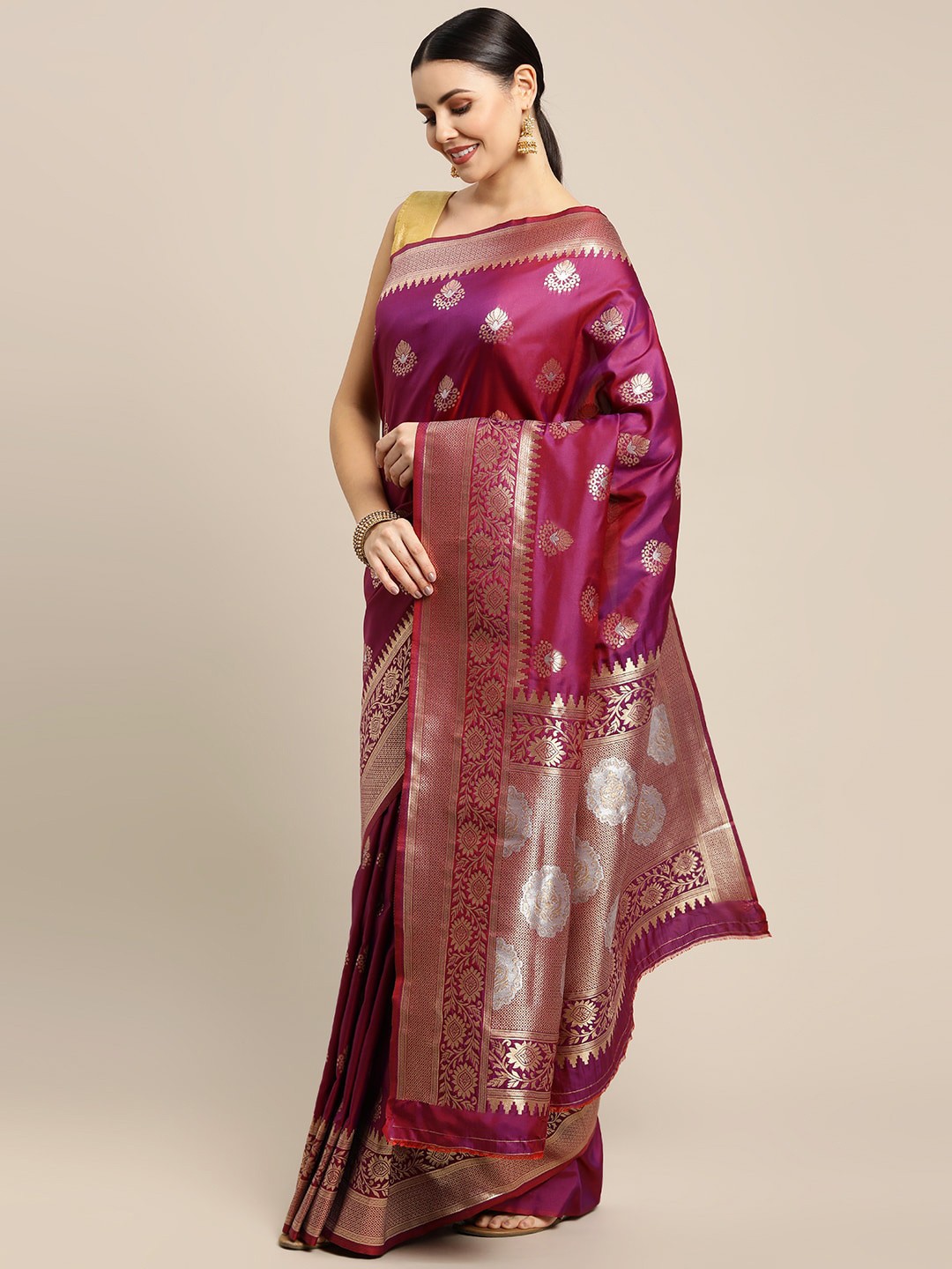 

Royal Rajgharana Saree Woven Design Zari Pure Silk Banarasi Sarees, Purple