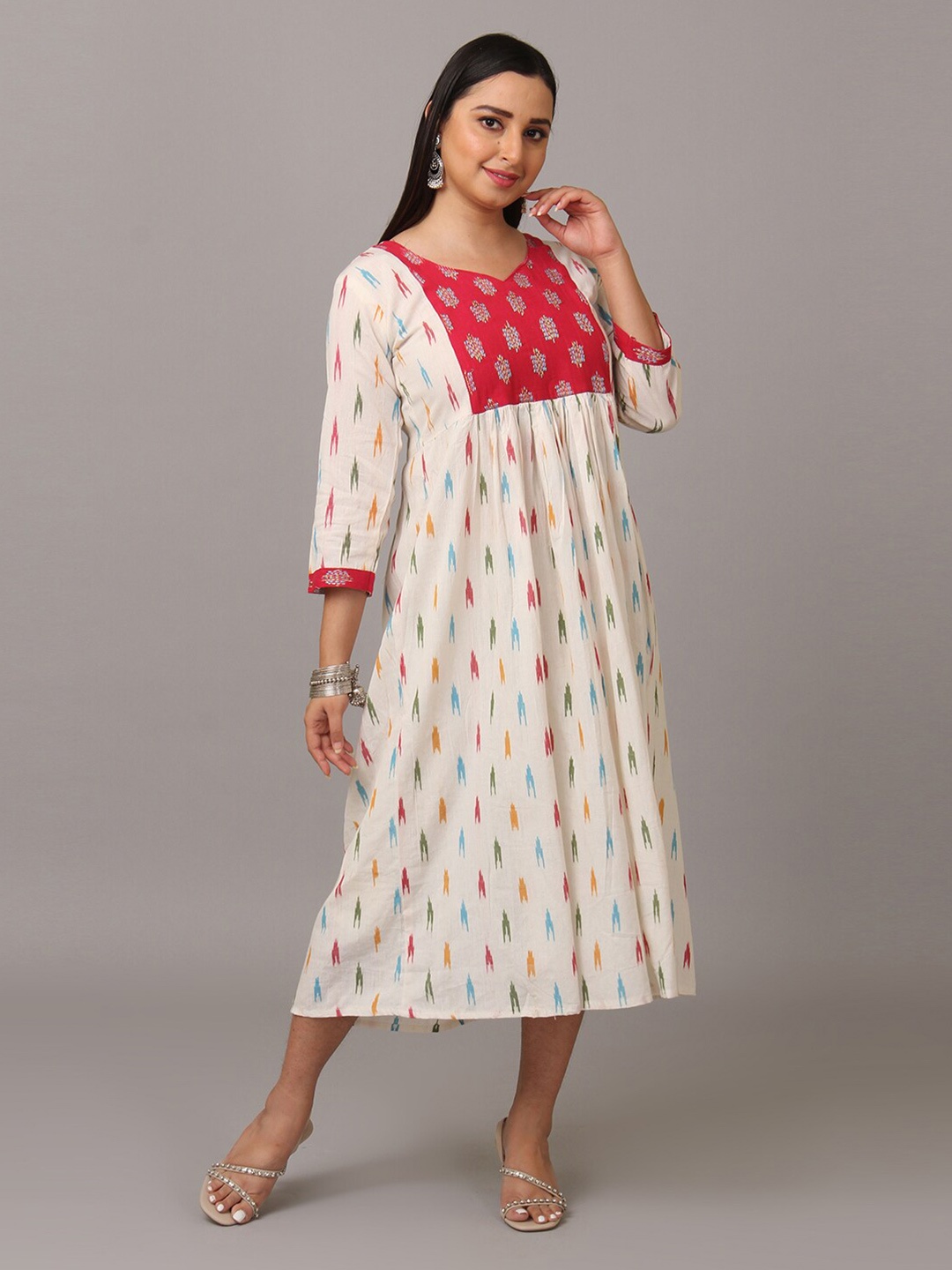 

NAYRA Floral Ethnic Empire Midi Dress, White