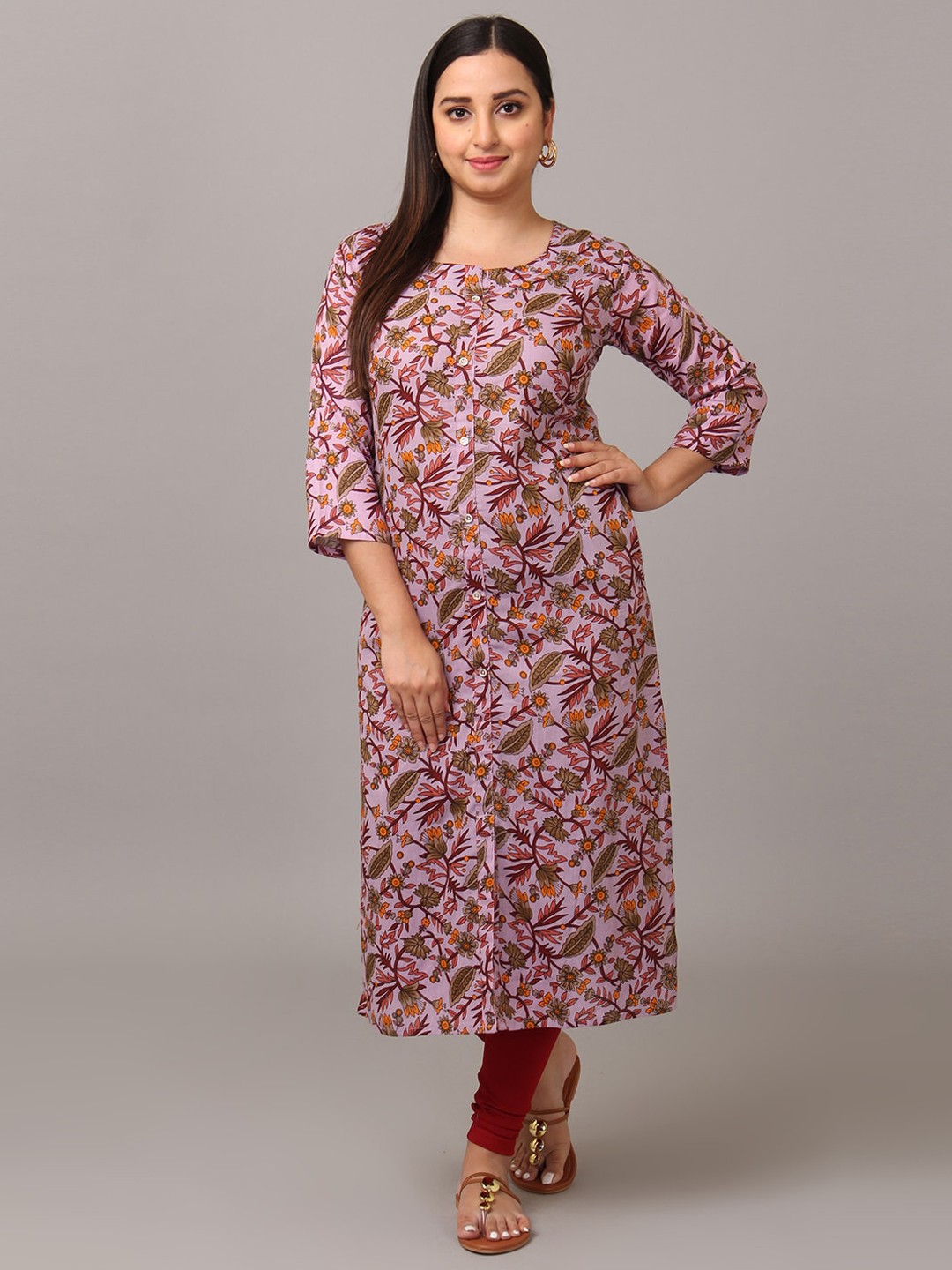 

NAYRA Floral Printed Multiple Slits Straight Cotton Kurta, Lavender