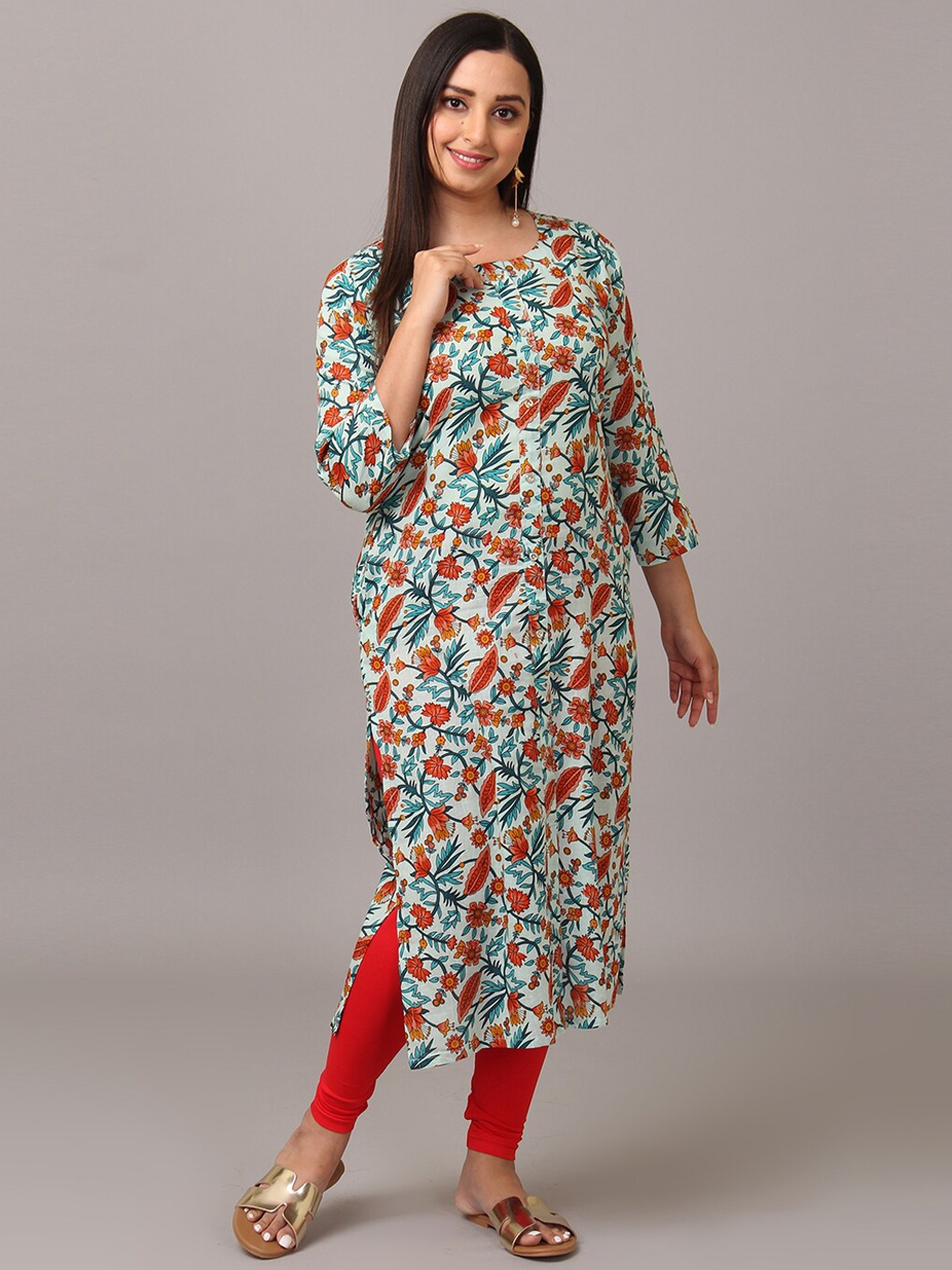 

NAYRA Women Floral Printed Cotton Kurta, Blue