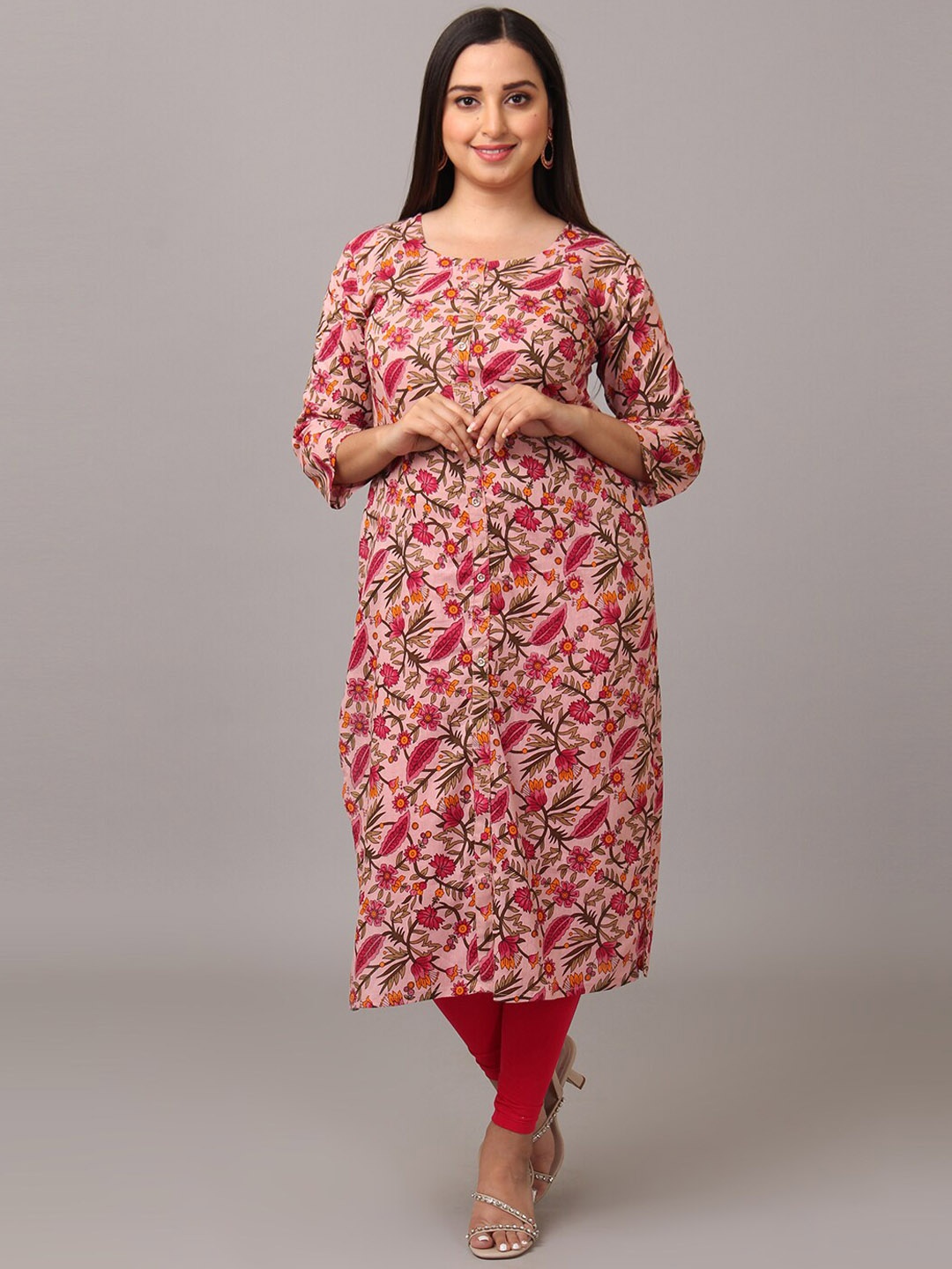 

NAYRA Women Floral Printed Cotton Kurta, Pink
