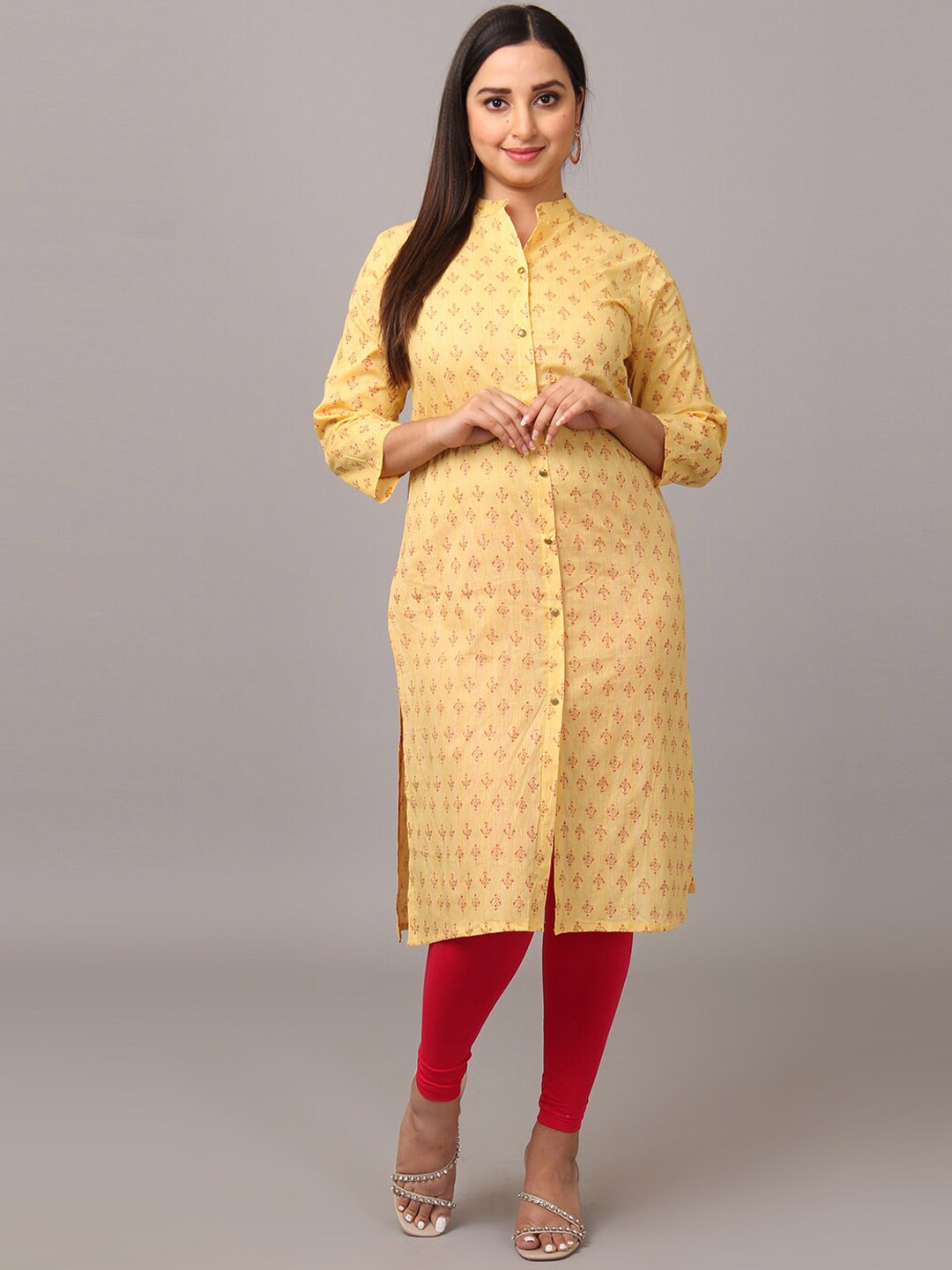 

NAYRA Women Floral Printed Cotton Kurta, Yellow