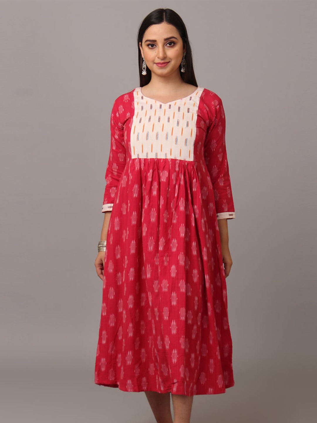 

NAYRA Geometric Printed A-Line Midi Dress, Red