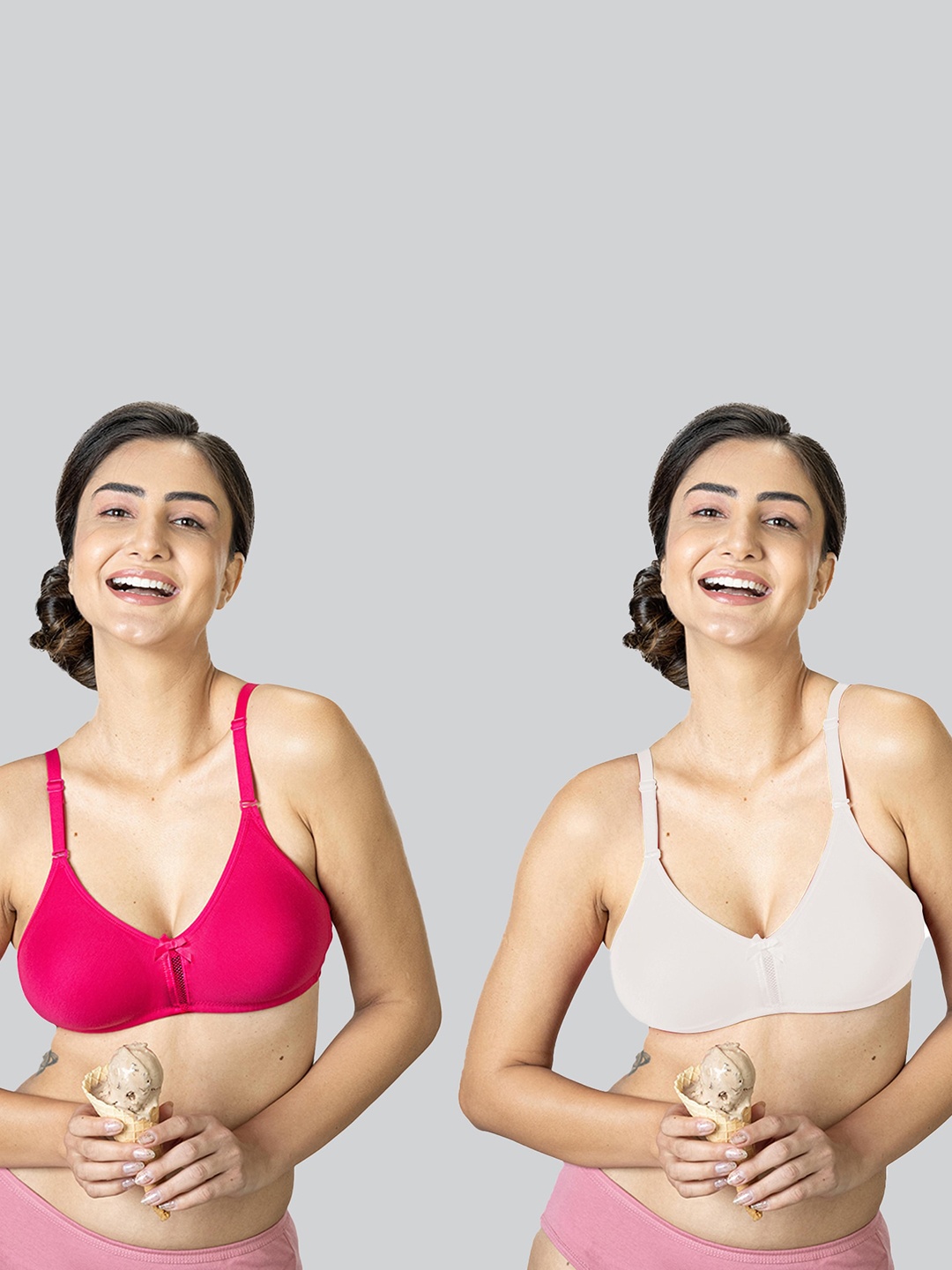 

LYRA Pack Of 2 Cotton Rich Mesh Ladder Wire Free Moulded and Seamless Bra, White