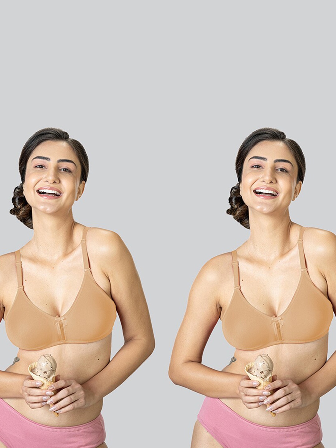 

LYRA Pack Of 2 Cotton Rich Mesh Ladder Wire Free Moulded and Seamless Bra, Beige