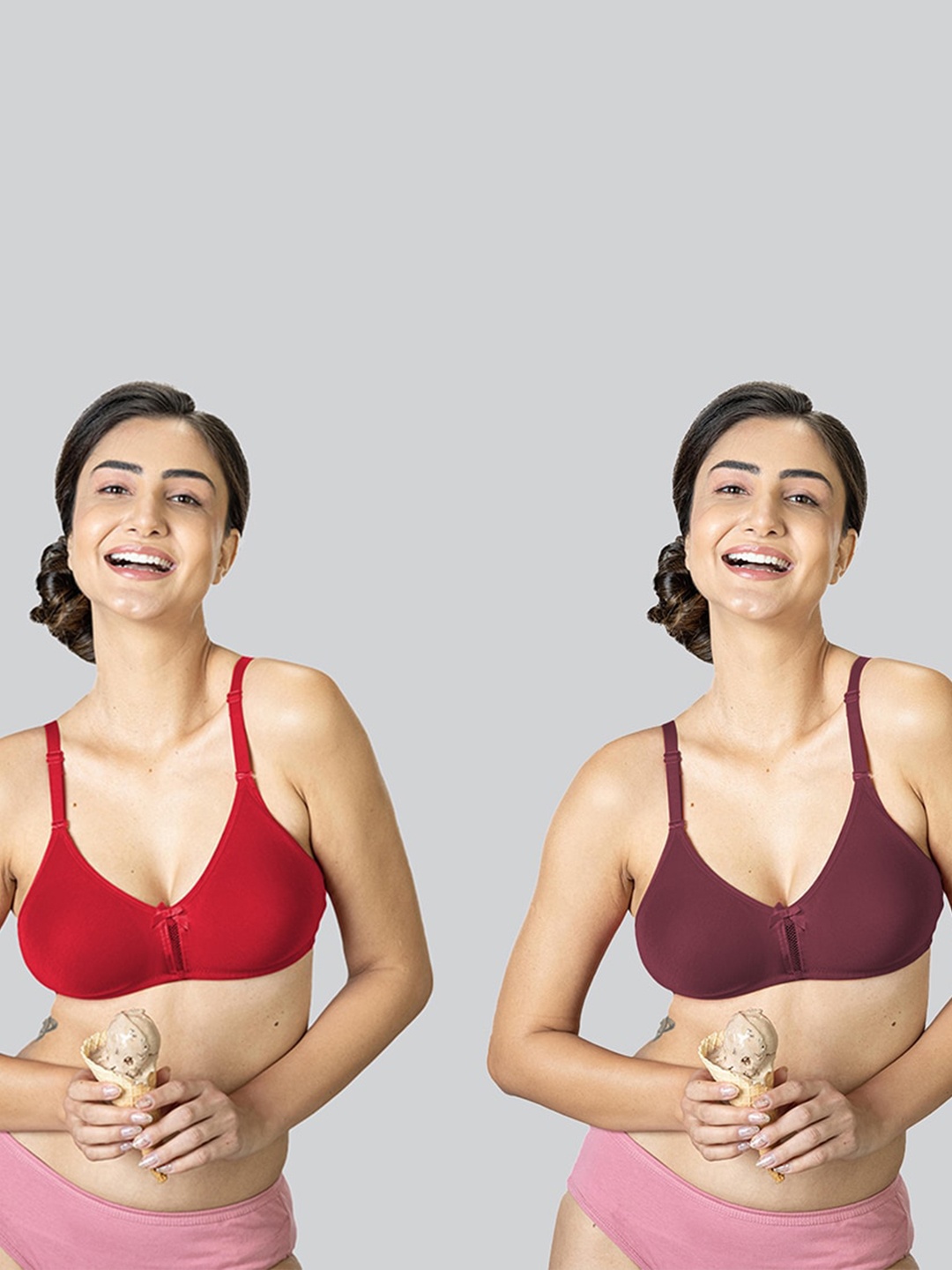 

LYRA Pack Of 2 Cotton Rich Mesh Ladder Wire Free Moulded and Seamless Bra, Red