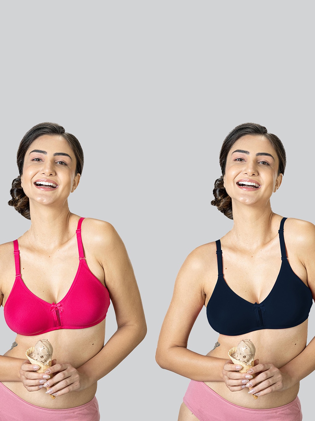 

LYRA Pack of 2 Underwired Anti Bacterial Seamless Cotton T-shirt Bra, Pink