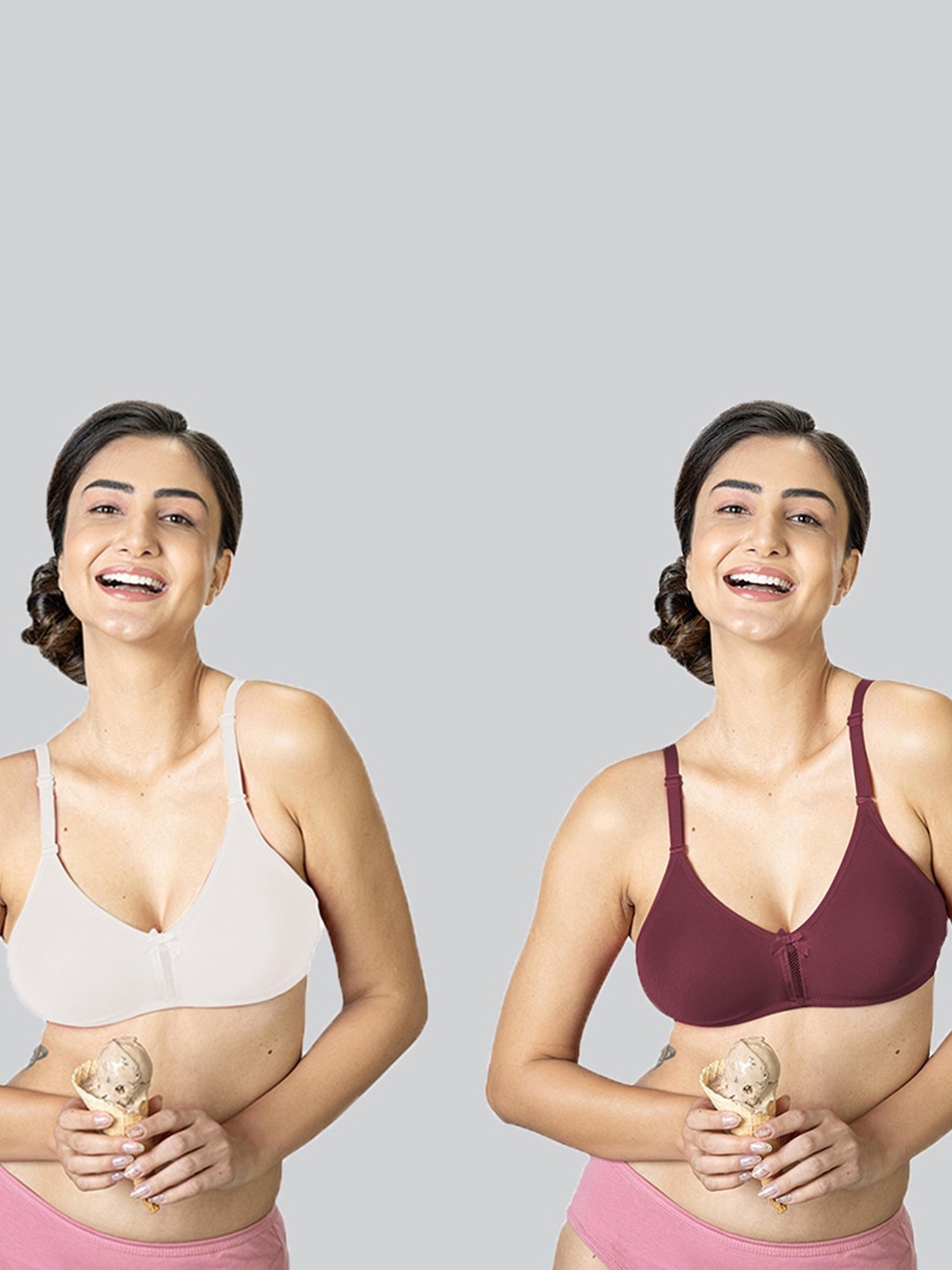 

LYRA Pack of 2 Underwired Anti Bacterial Seamless Cotton T-shirt Bra, White