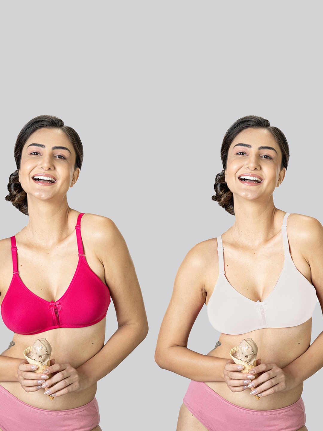 

LYRA Pack of 2 Underwired Anti Bacterial Seamless Cotton T-shirt Bra, White