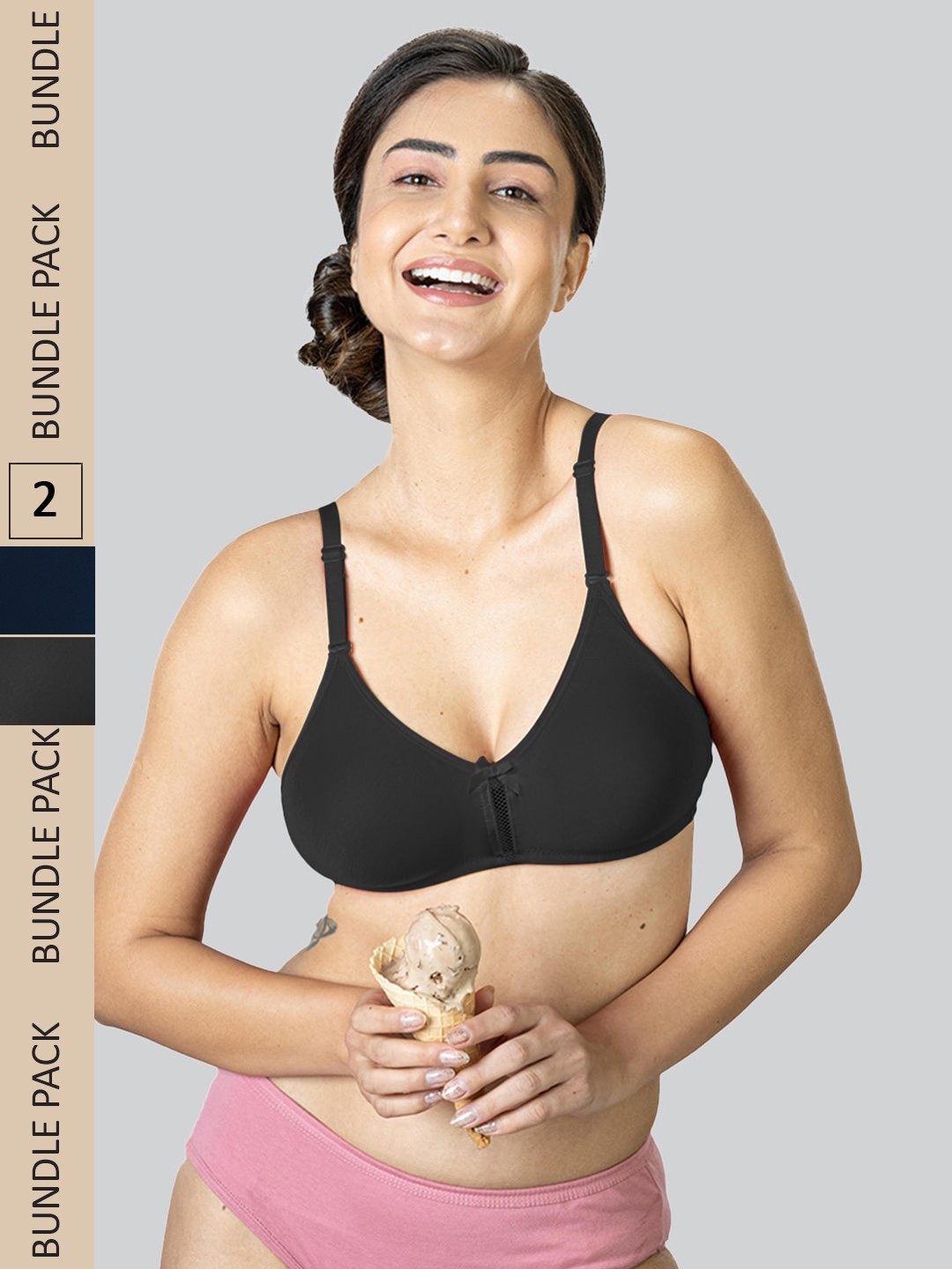 

LYRA Pack Of 2 Anti Odour Non Padded Underwired Cotton Bra, Black